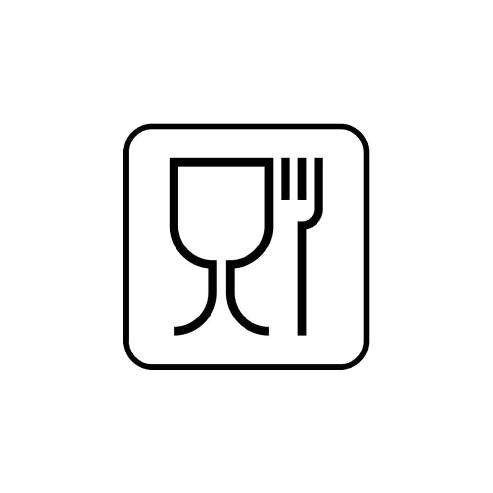 Symbol für lebensmittelecht: Glas und Gabel.