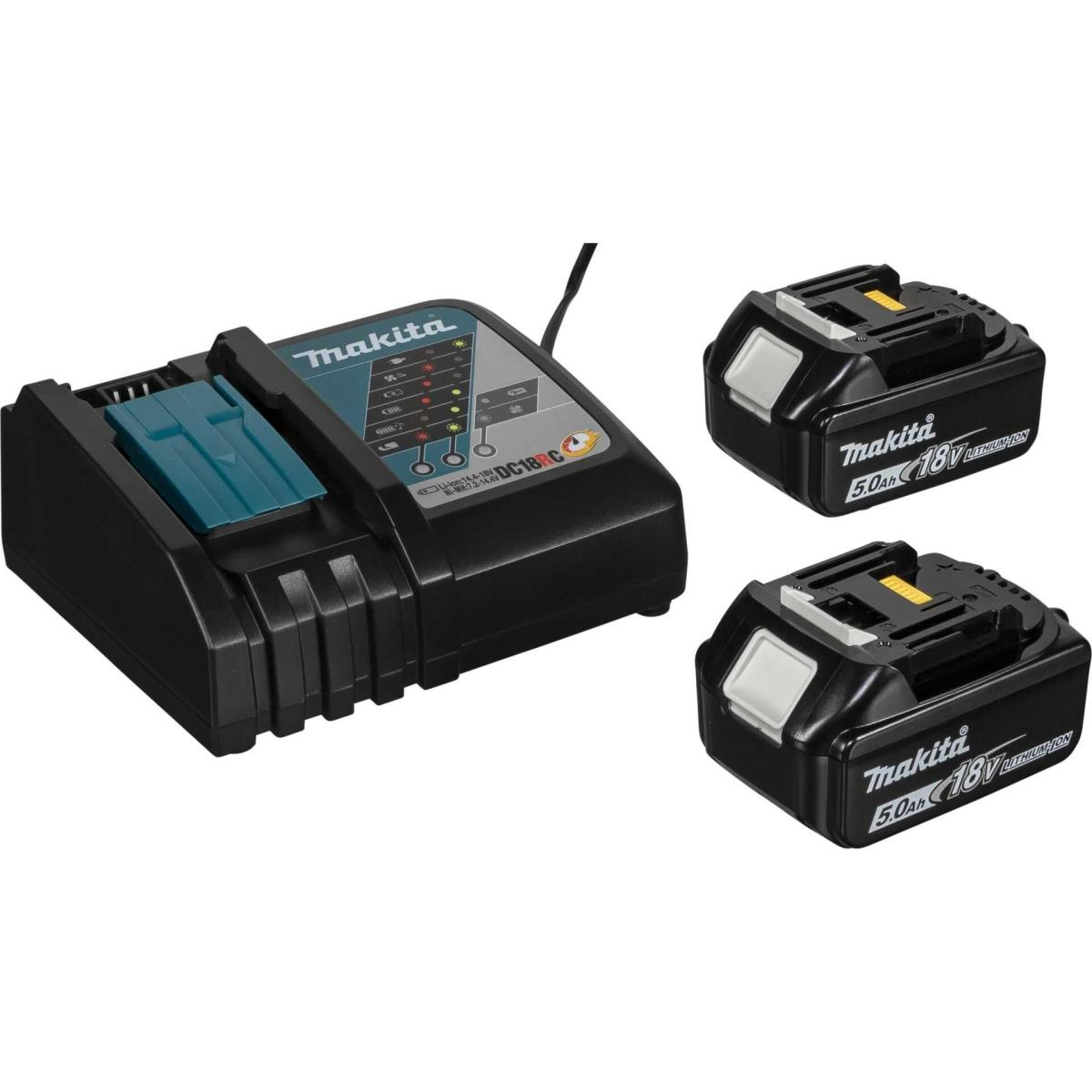 Cargador Makita con dos baterías de iones de litio de 18V 5.0Ah.