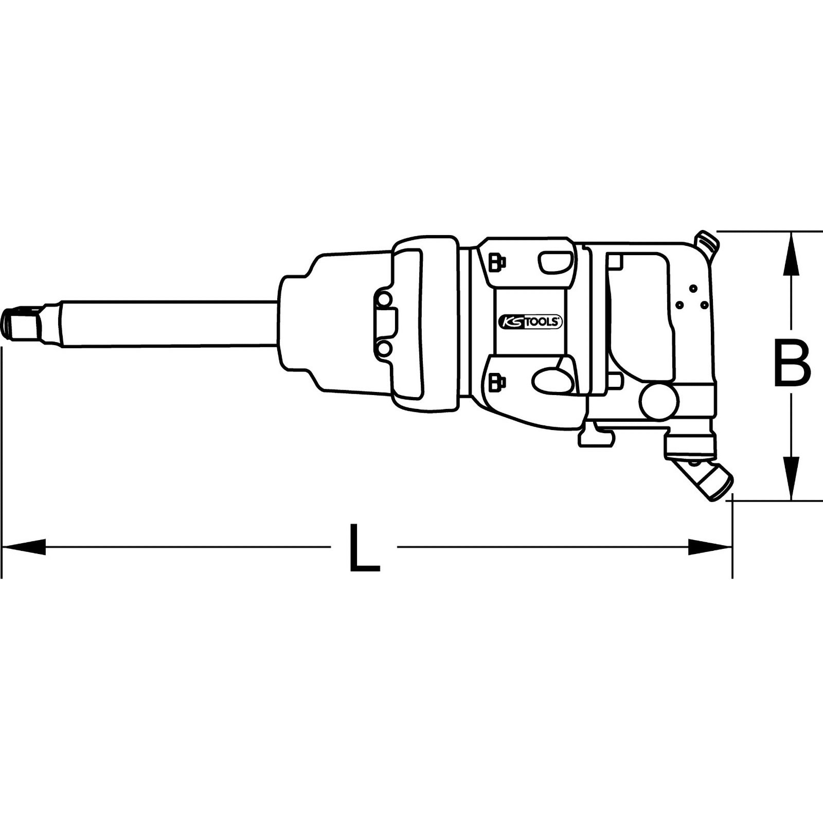 Disegno tecnico di un avvitatore a percussione con dimensioni L e B.