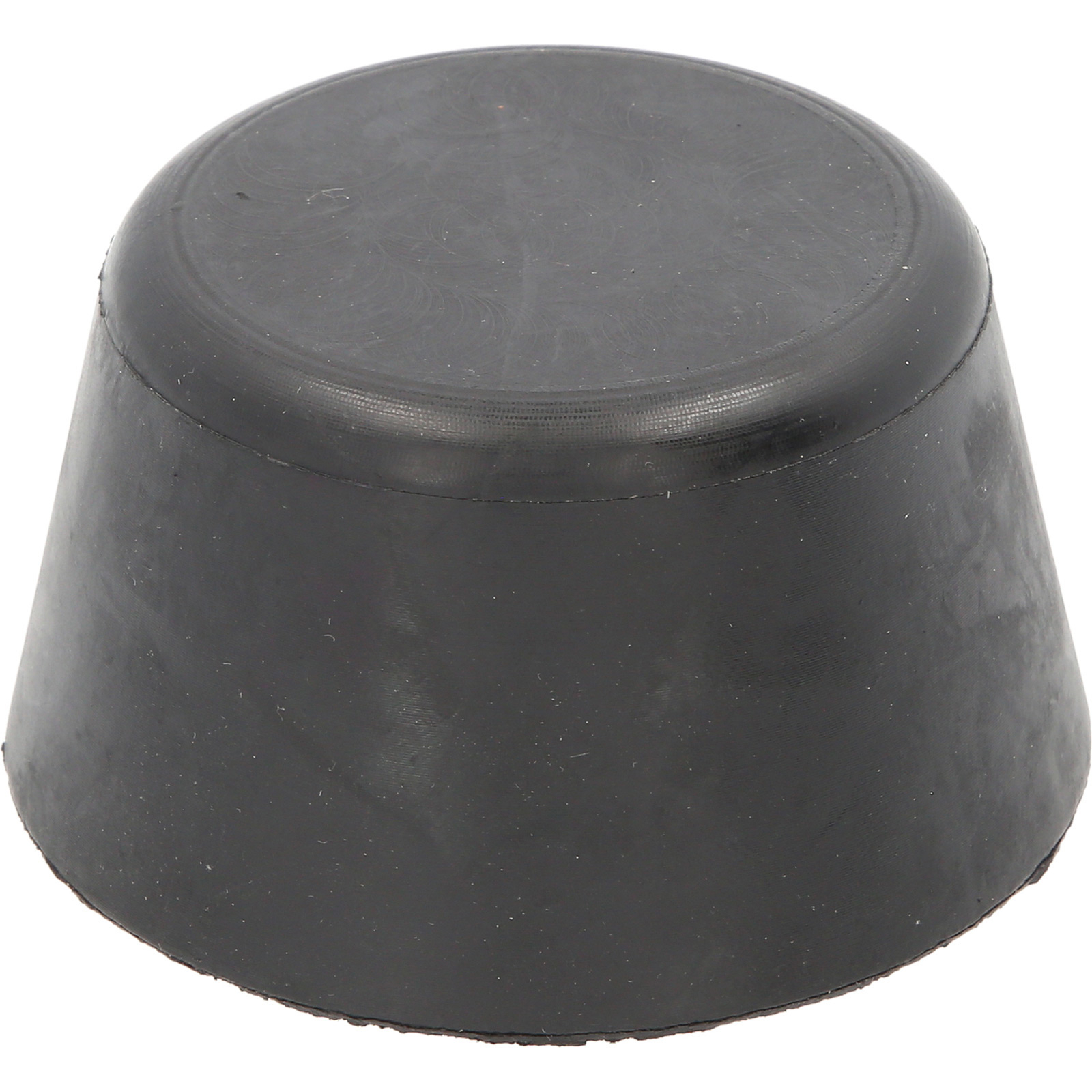 Ein schwarzer, kegelförmiger Gummistopfen mit flacher Oberseite.