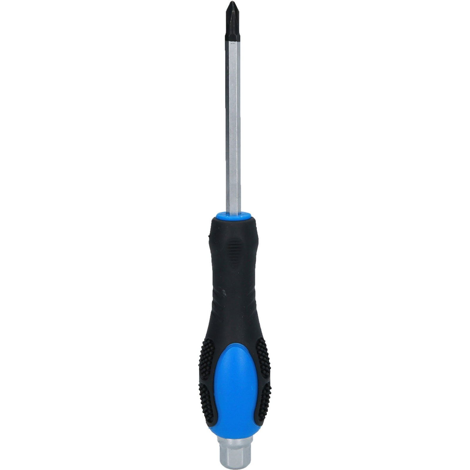 Schraubendreher mit schwarzem Griff, blauen Akzenten und Metallspitze.
