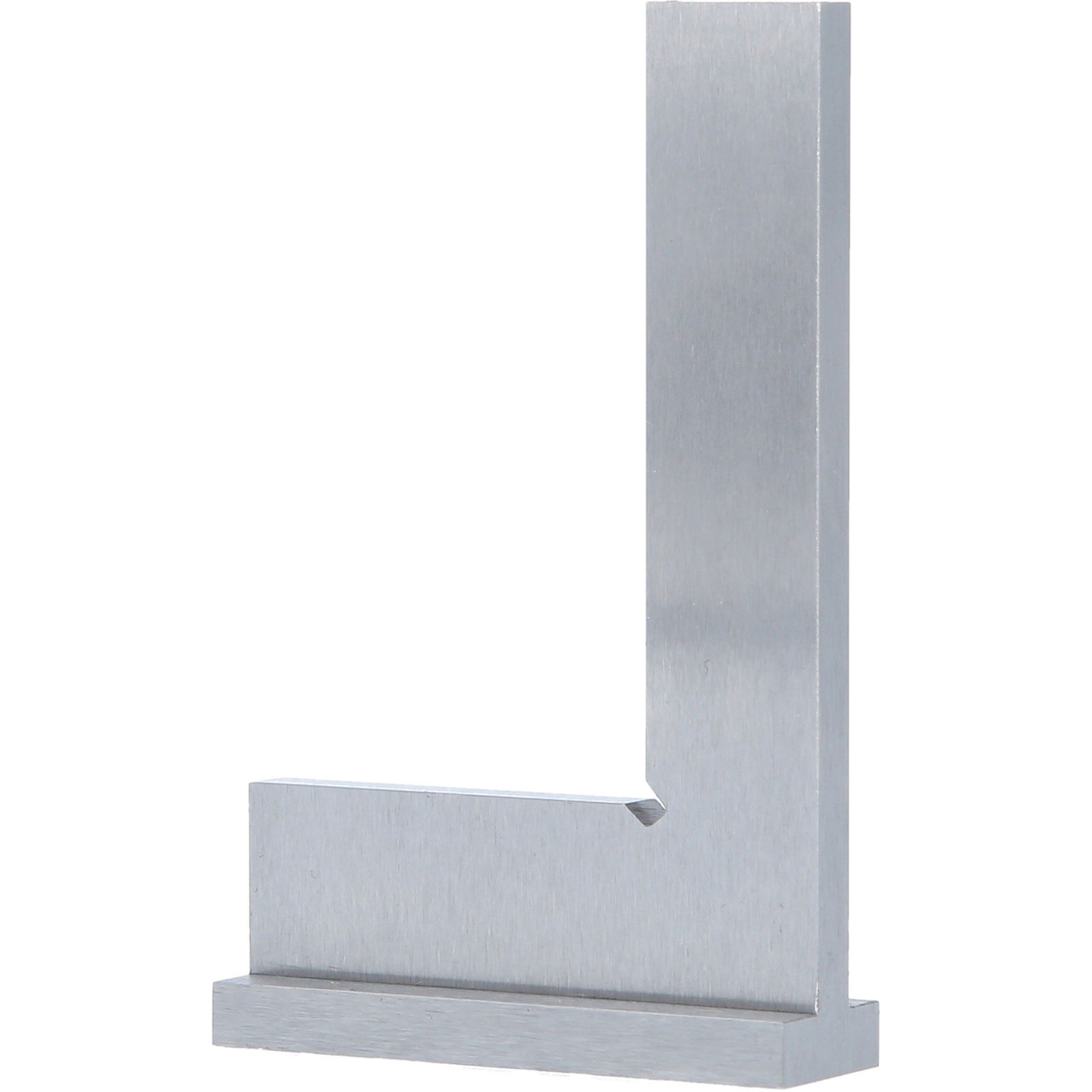 Ein silberner Winkelmesser mit einer L-Form aus Metall.