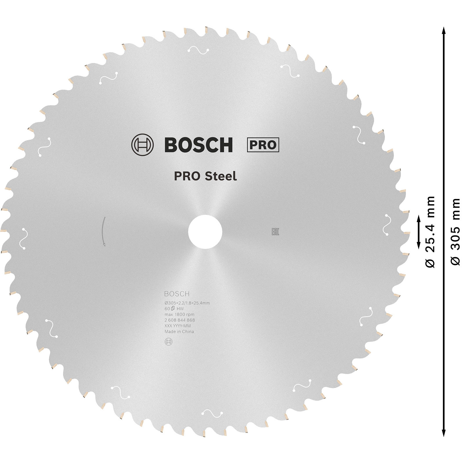 Bosch Pro Steel Kreissägeblatt mit 305 mm Durchmesser und 25.4 mm Bohrung.