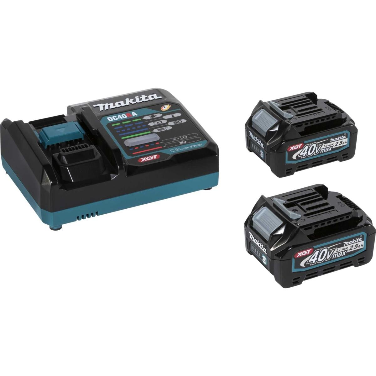 Makita Ladegerät mit zwei 40Vmax 2.5Ah Akkus.
