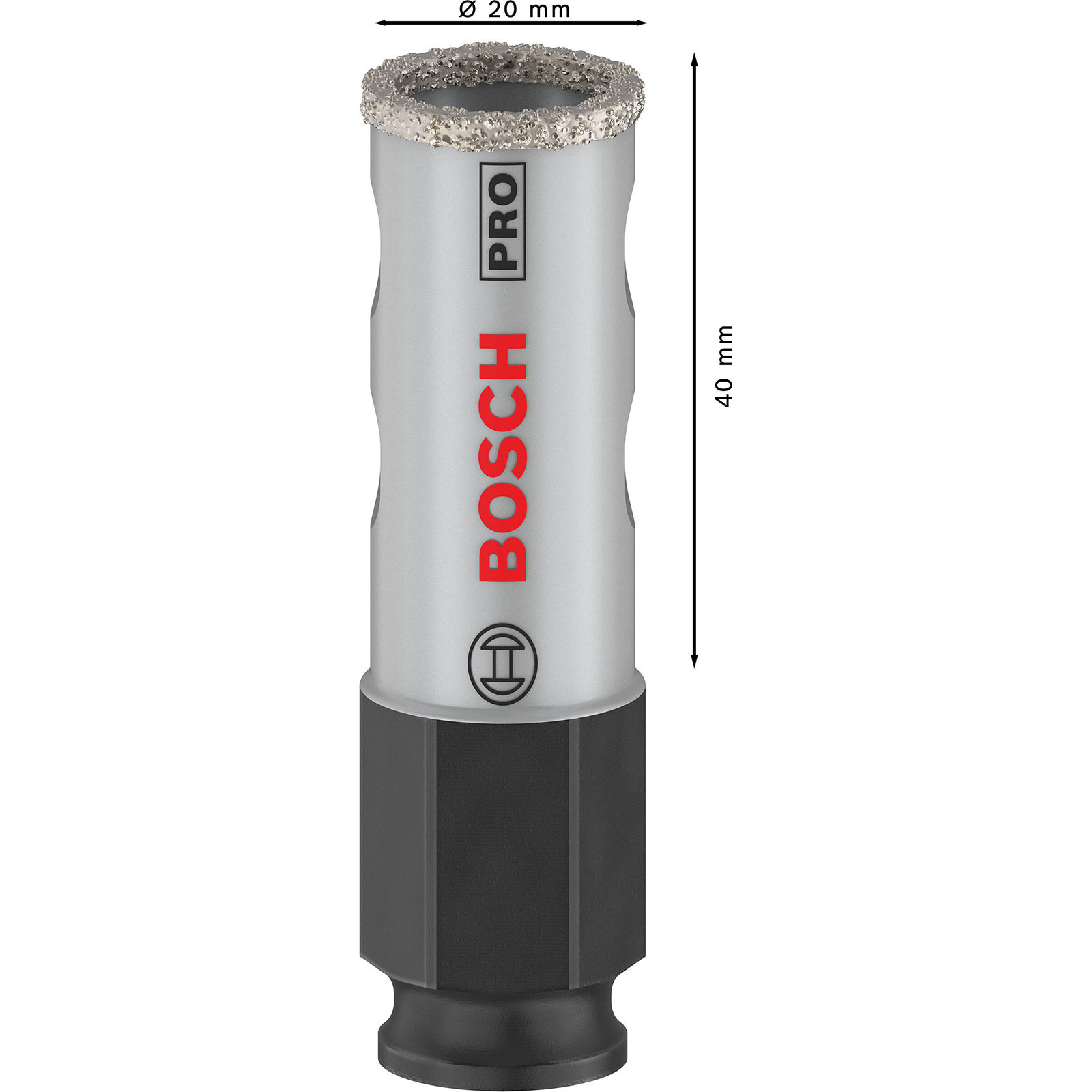 Ein Bosch Diamant-Bohrer mit 20 mm Durchmesser und 40 mm Länge.