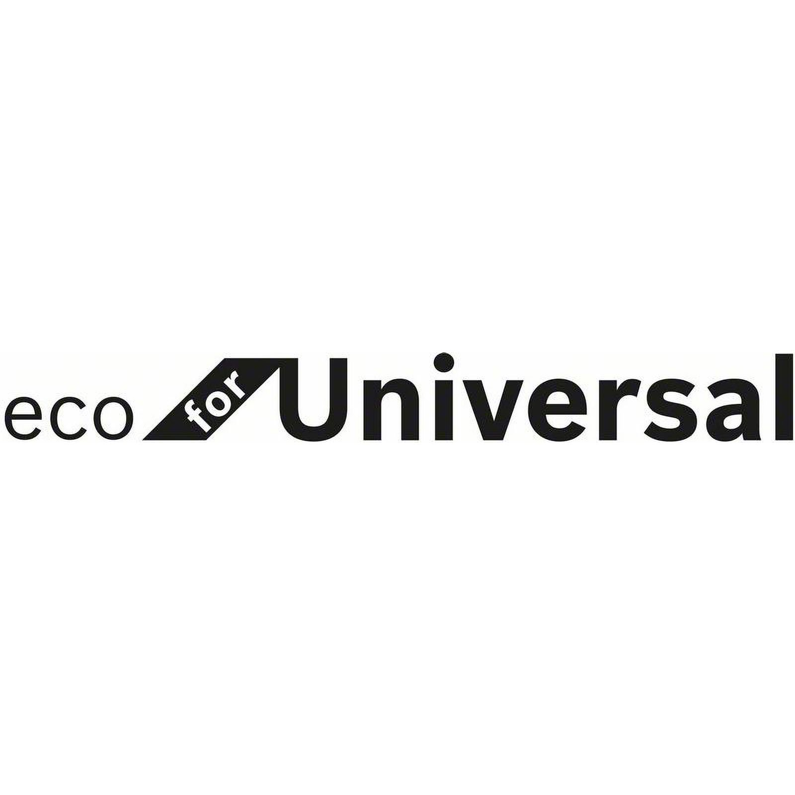Das Logo zeigt die Worte "eco for Universal" in Schwarz auf Weiß.