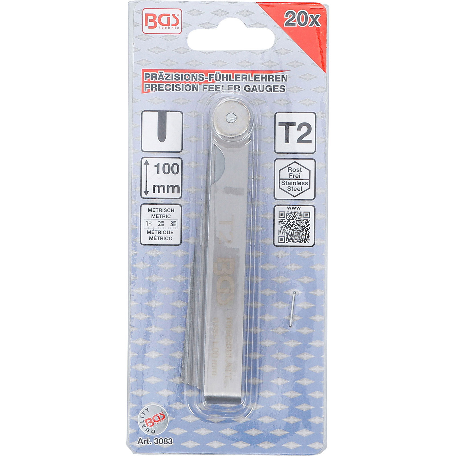Verpackung mit Präzisions-Fühlerlehren, 100 mm, T2, rostfrei, Edelstahl