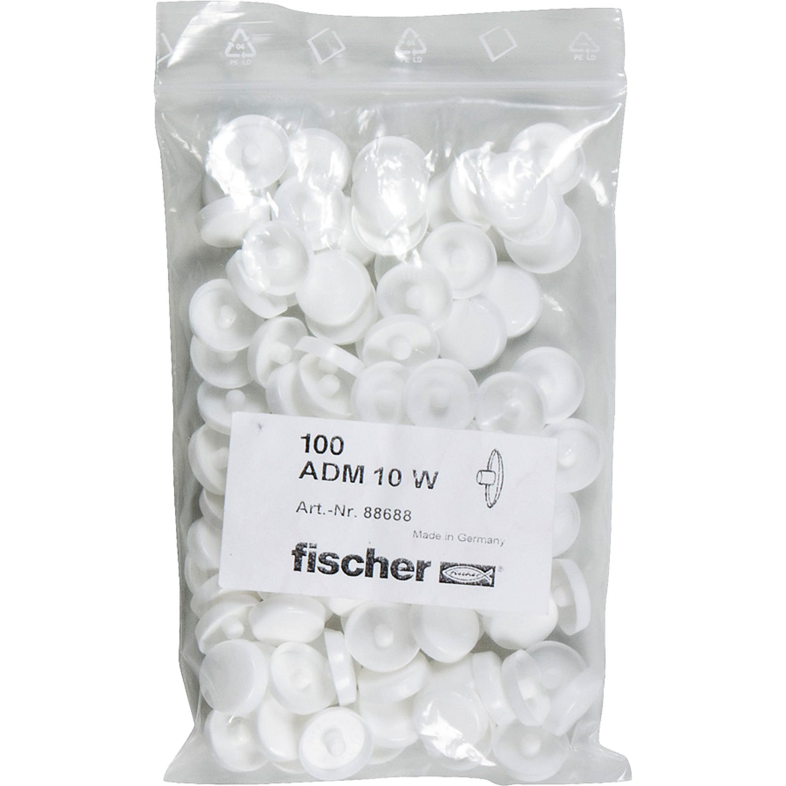 Un sacchetto contenente 100 tasselli Fischer bianchi, modello ADM 10 W.