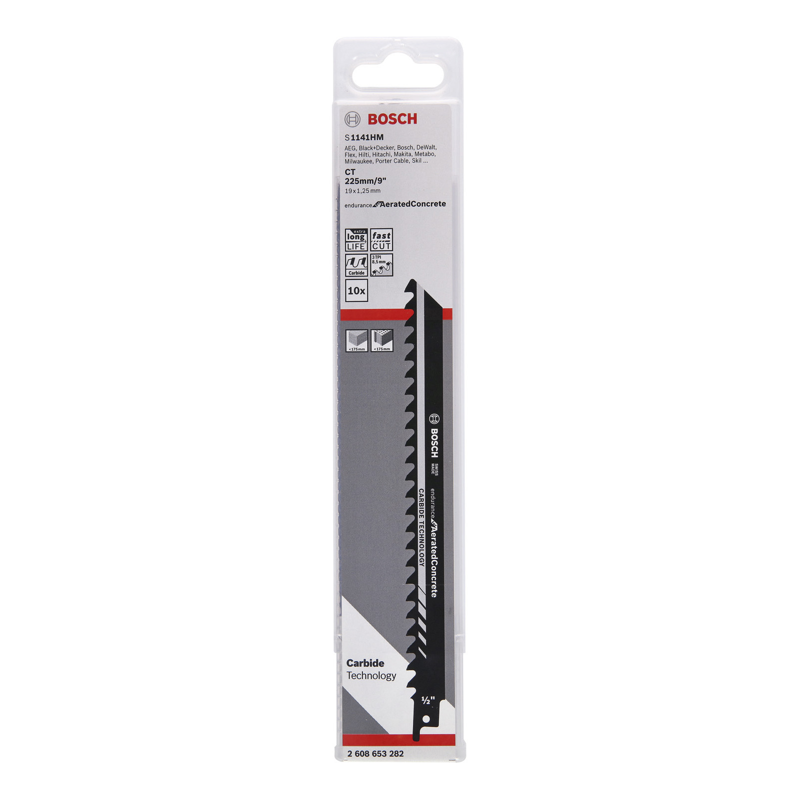 Bosch S1141HM Stichsägeblatt für aerierten Beton, 225mm lang, 10x.