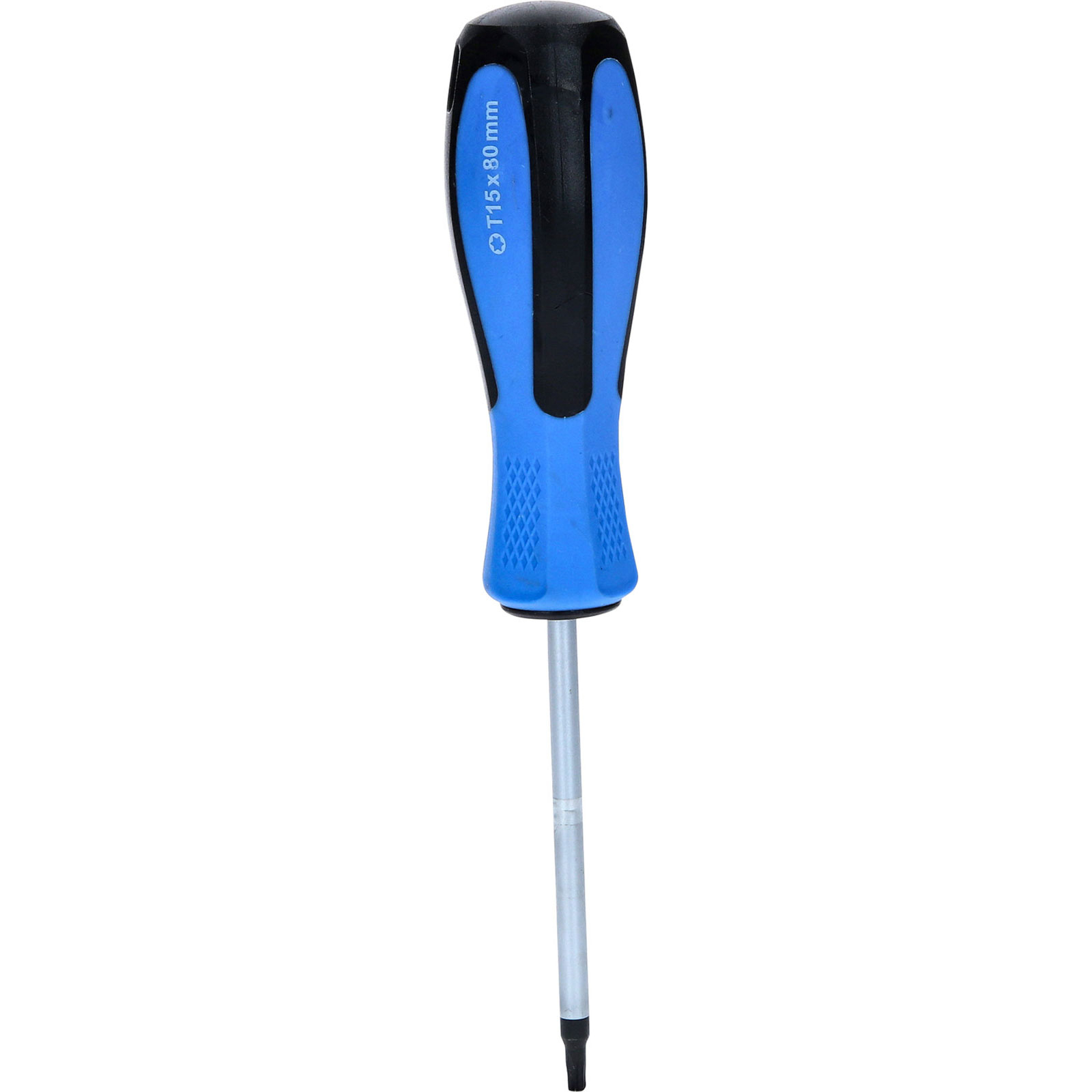 Ein Torx-Schraubendreher mit blauem Griff und schwarzem Einsatz.