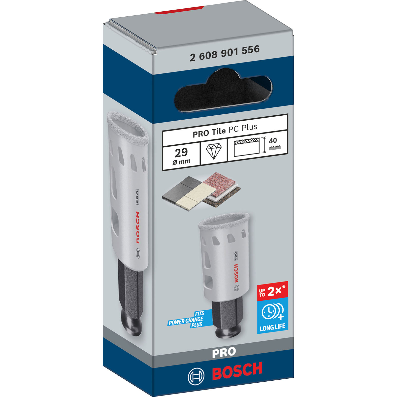 Bosch PRO Fliesenbohrkrone 29mm, 40mm lang, mit Schaft.