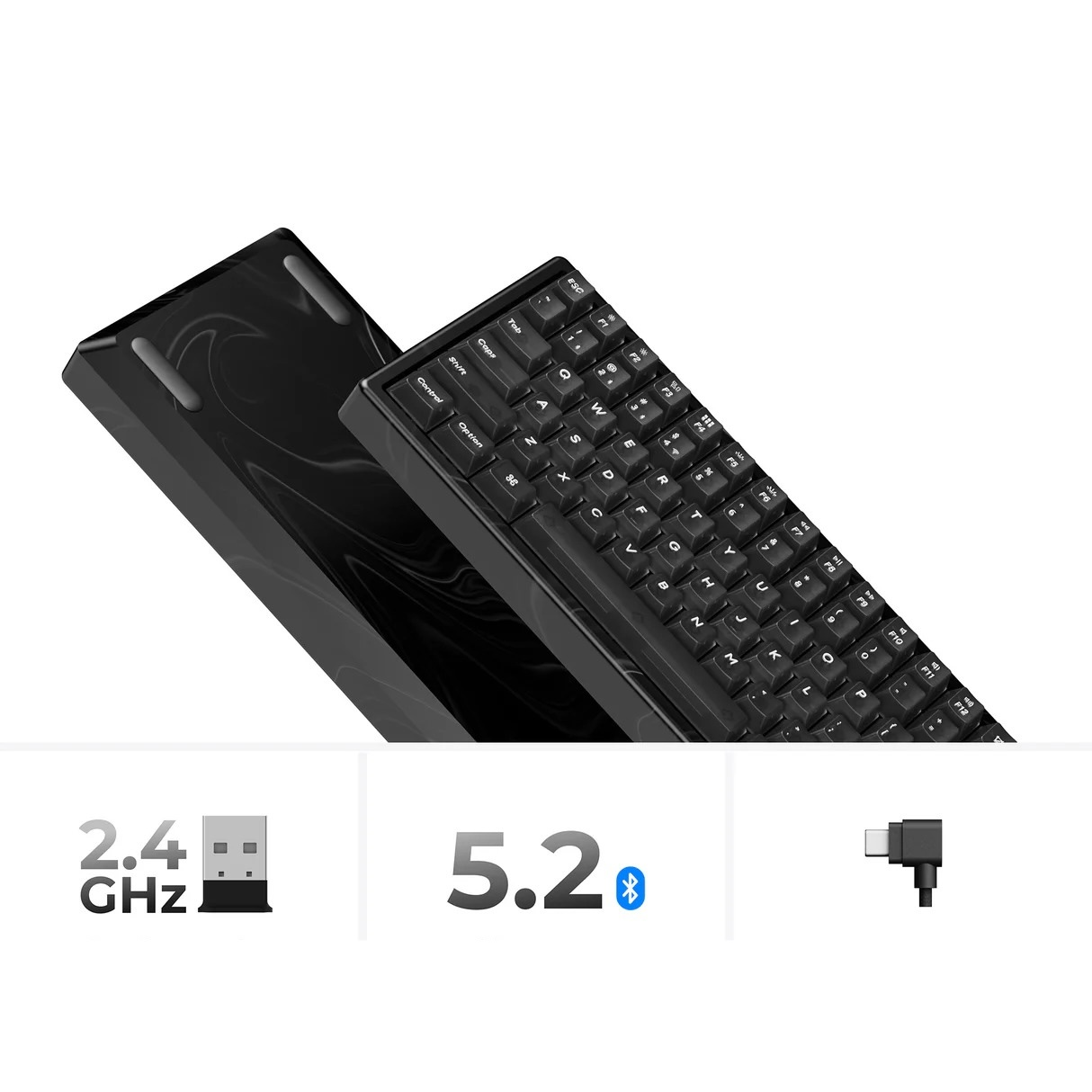 Czarna klawiatura z wzorem marmuru, 2,4 GHz, 5.2, USB-C.