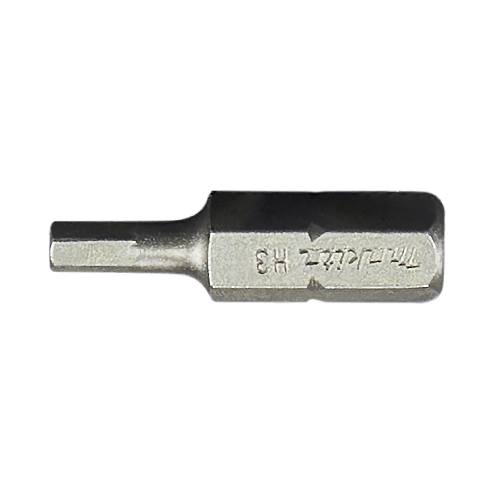 Ein silberner H3-Bit mit sechseckigem Schaft und Markierung.