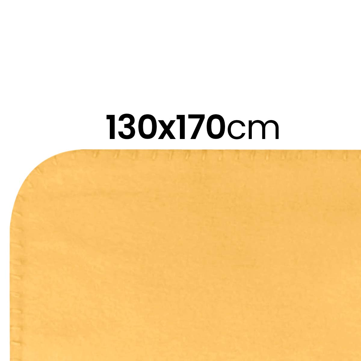 Un tessuto giallo con la scritta 130x170cm.