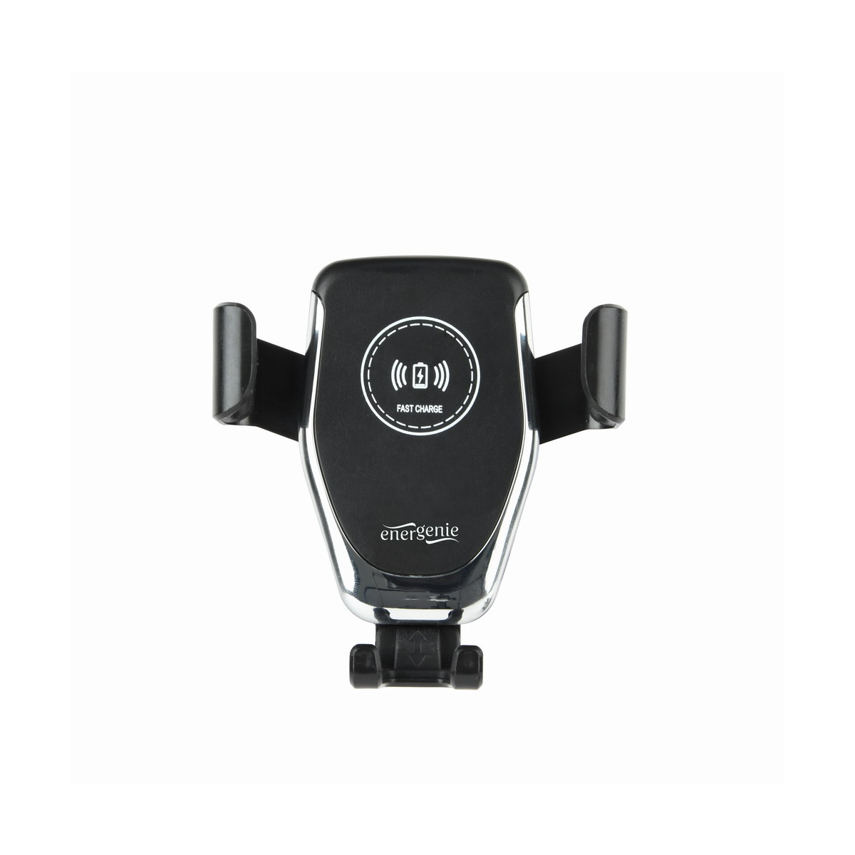 Un support de chargeur de voiture sans fil noir avec logo Energenie et texte 'Fast Charge'.