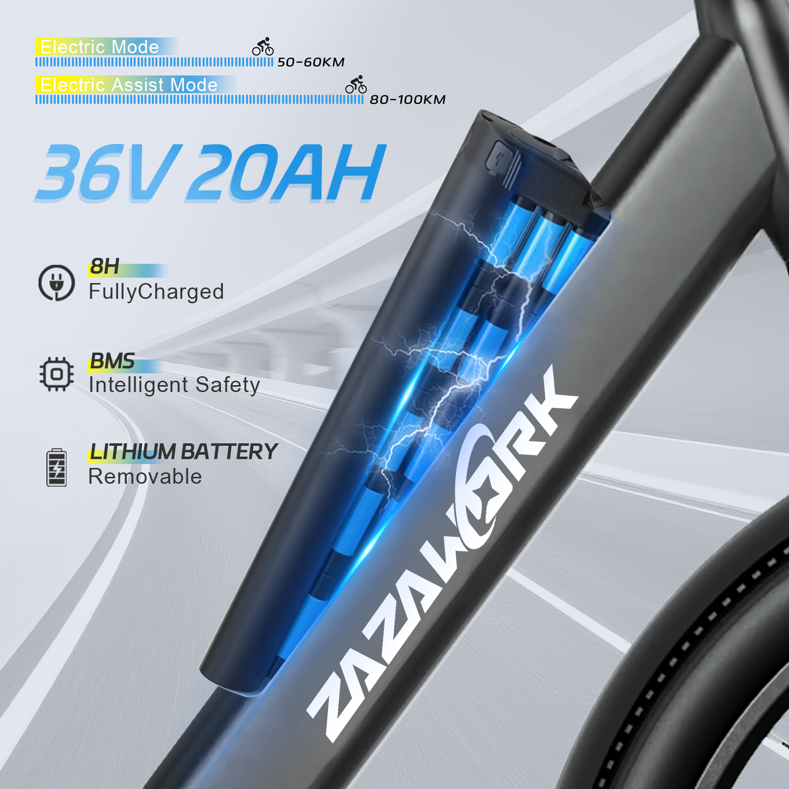 Bateria roweru elektrycznego: 36V 20AH, 8h ładowania, BMS.