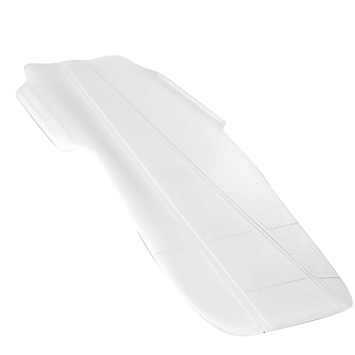 Un oggetto bianco traslucido con linee rette e texture scanalata.