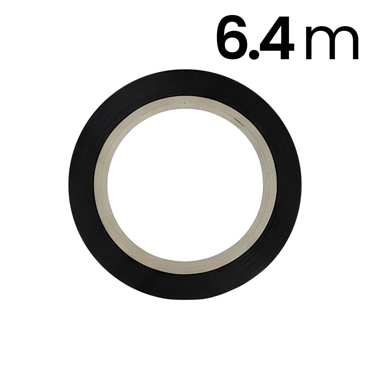 Un rotolo di nastro nero con la scritta 6,4 m.