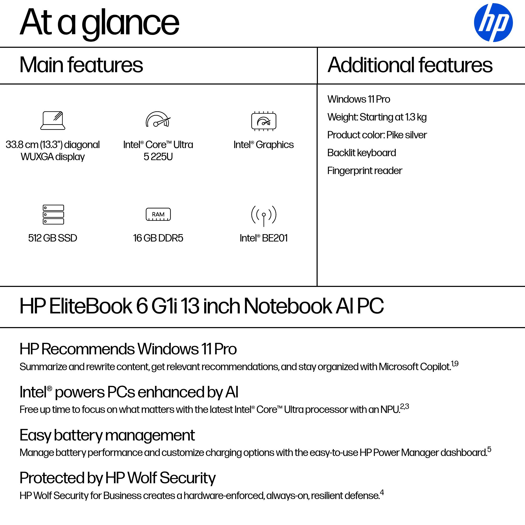 HP EliteBook 6 G1i 13 Zoll Notebook: 13,3" Display, Intel Core Ultra 5, 512 GB SSD, 16 GB RAM.
