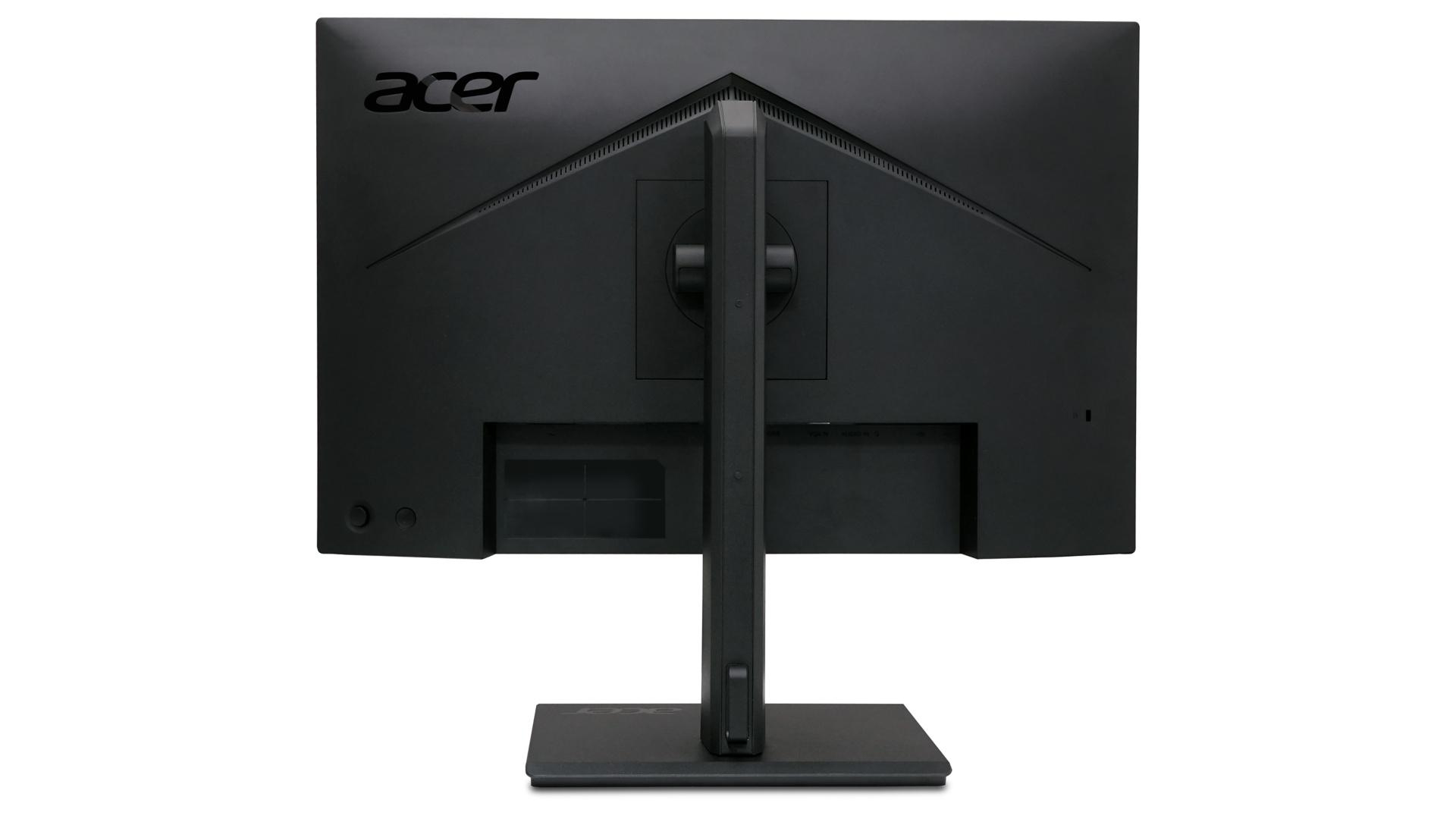Back view of a black Acer monitor with its stand and ports visible.