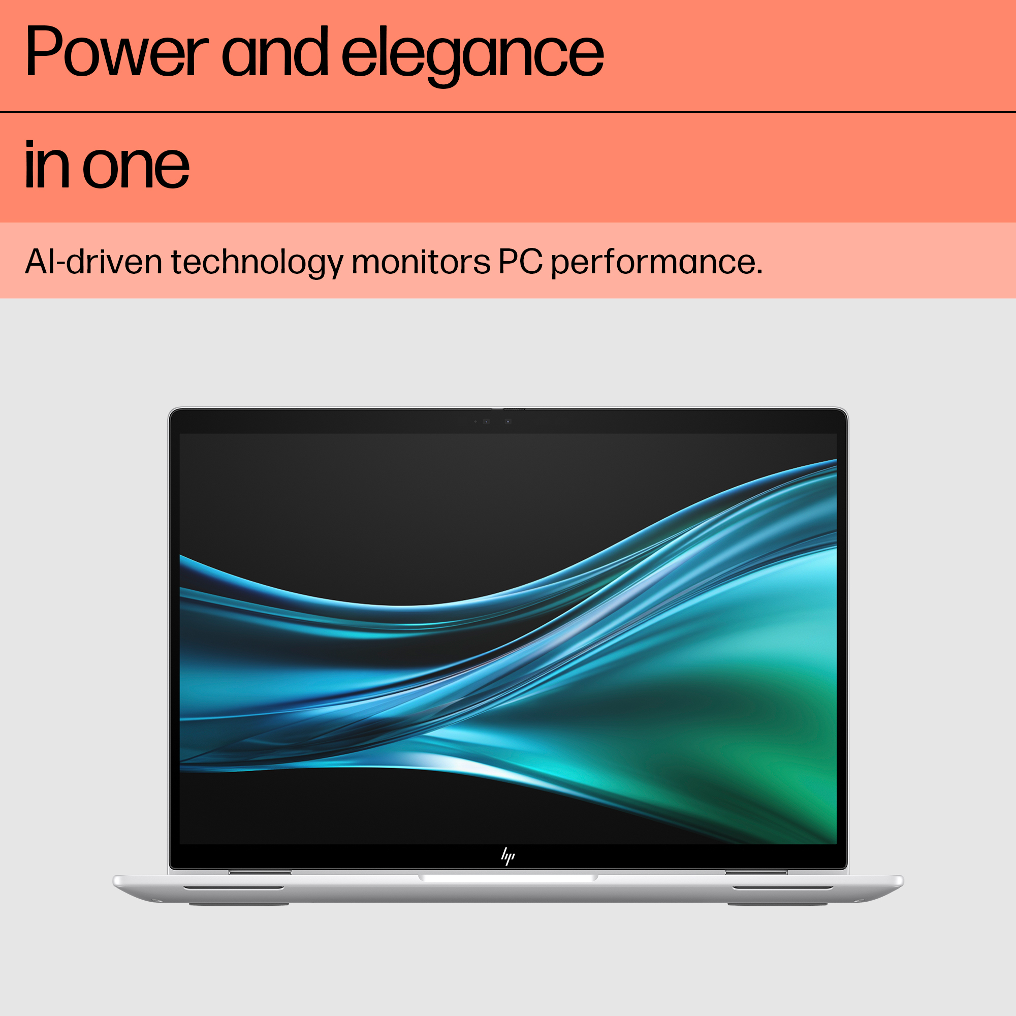 Ein geöffneter Laptop mit einem abstrakten blauen und grünen Hintergrundbild.