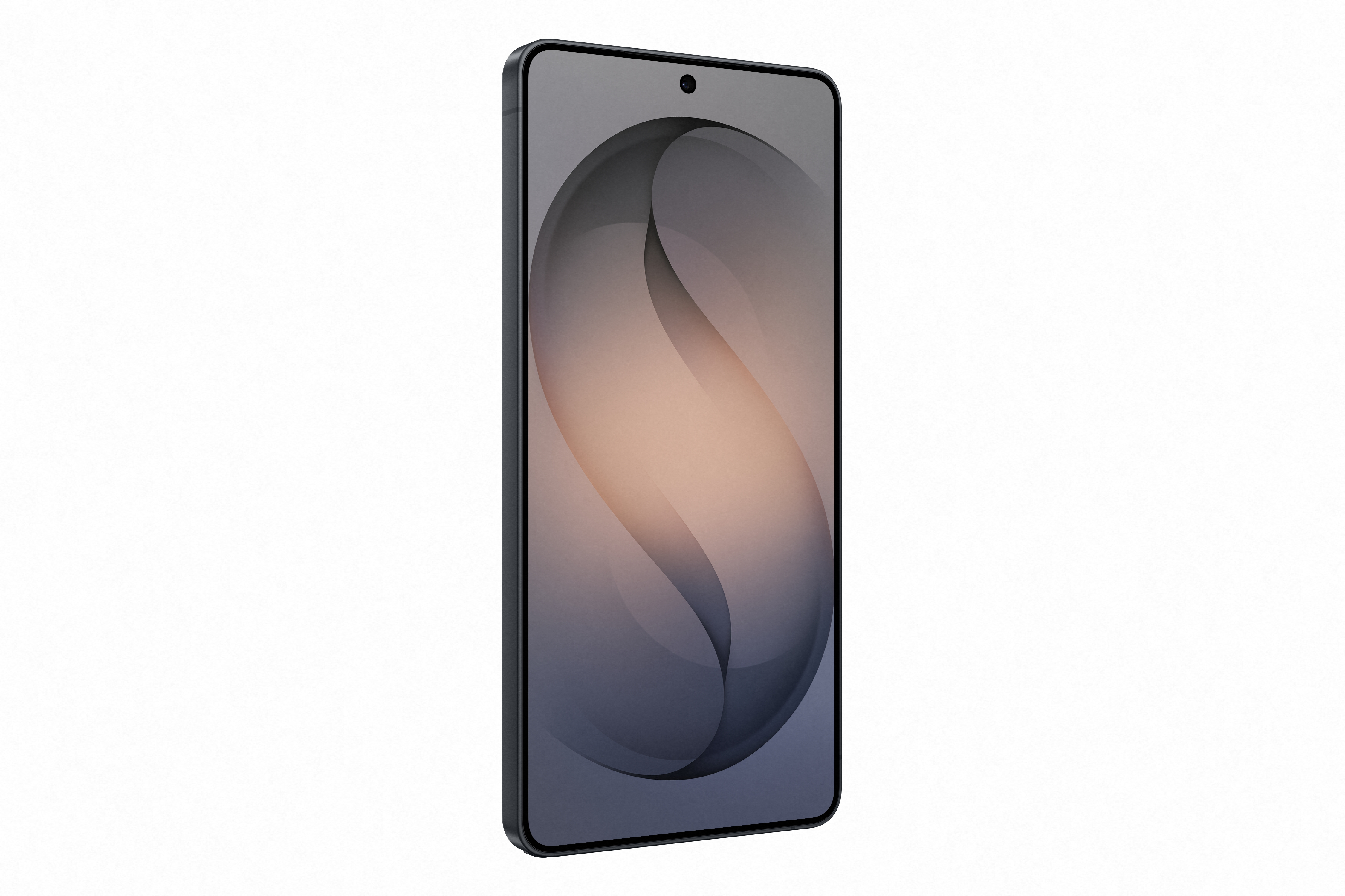 Nowoczesny smartfon z czarną ramką i abstrakcyjną tapetą na ekranie.