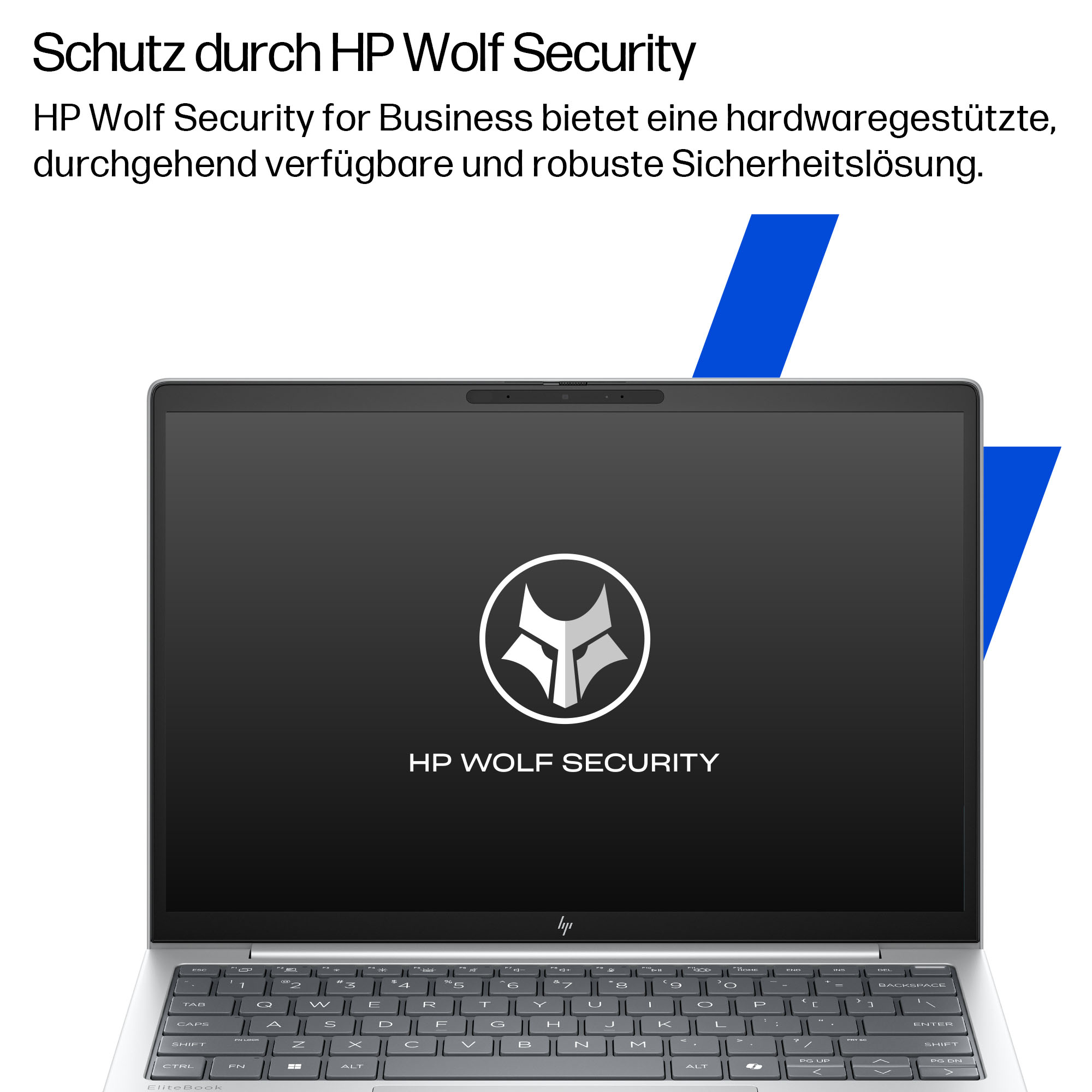 Un laptop con il logo HP Wolf Security sullo schermo.