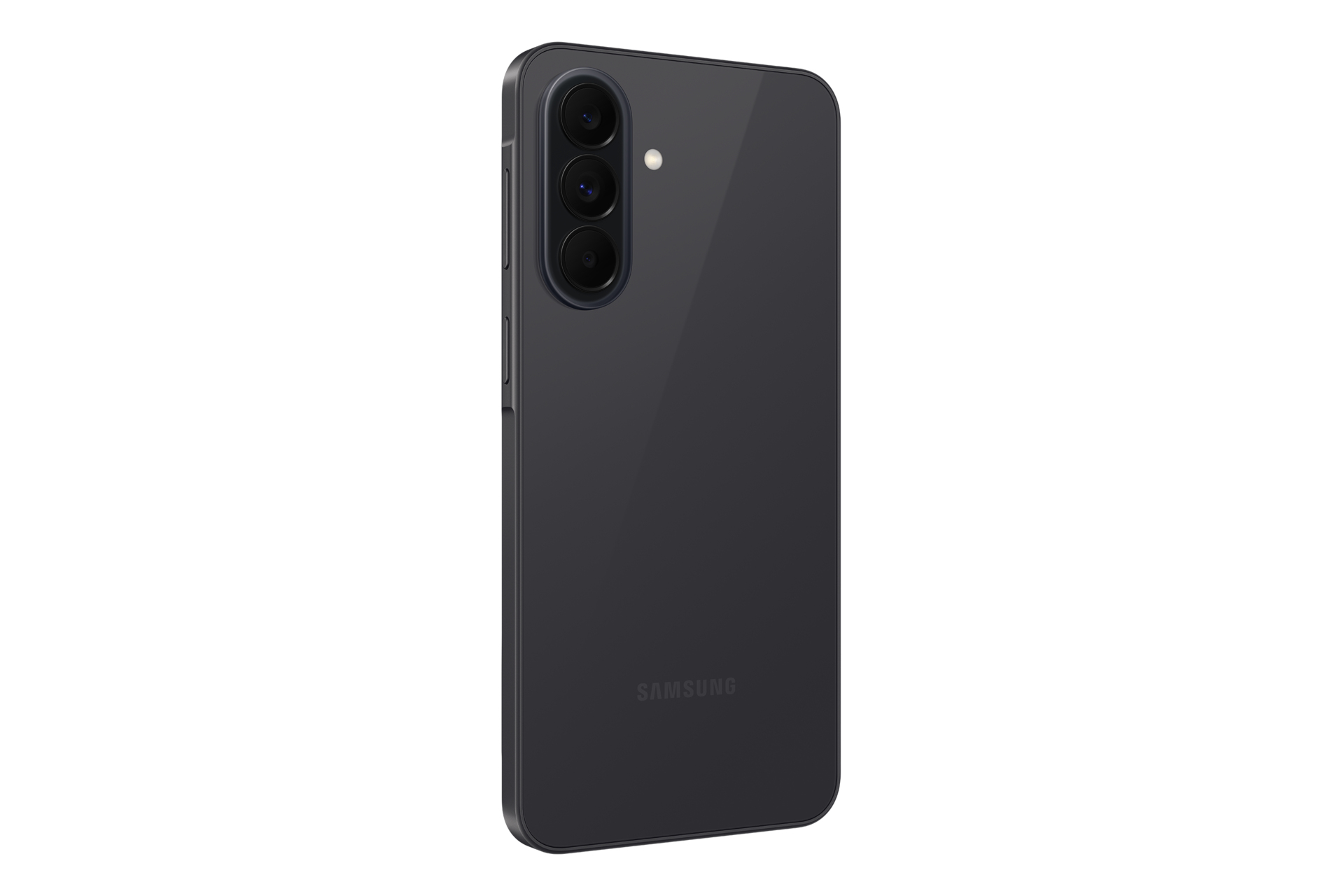 Achterkant van een zwarte Samsung smartphone met drie camera's en flitser.