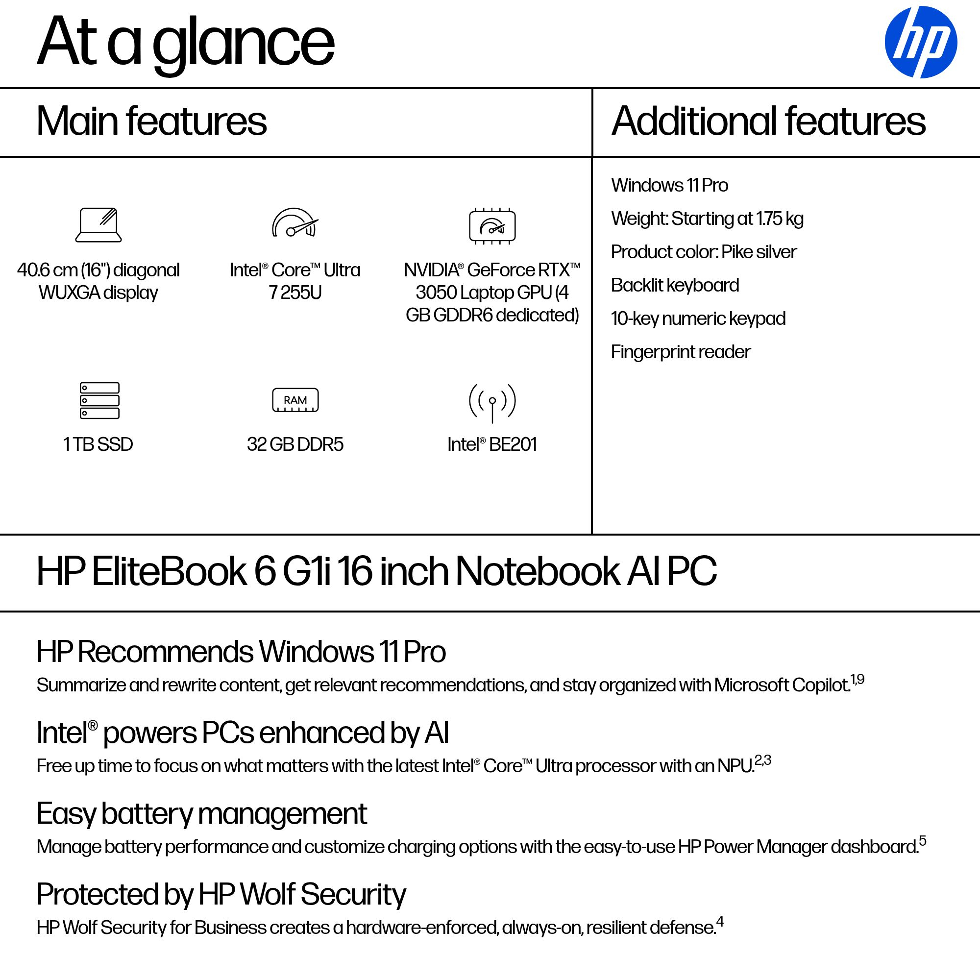 HP EliteBook 6 G1i Notebook AI PC 16" WUXGA, Intel Core Ultra 7, RTX 3050, 1TB SSD, 32GB DDR5.