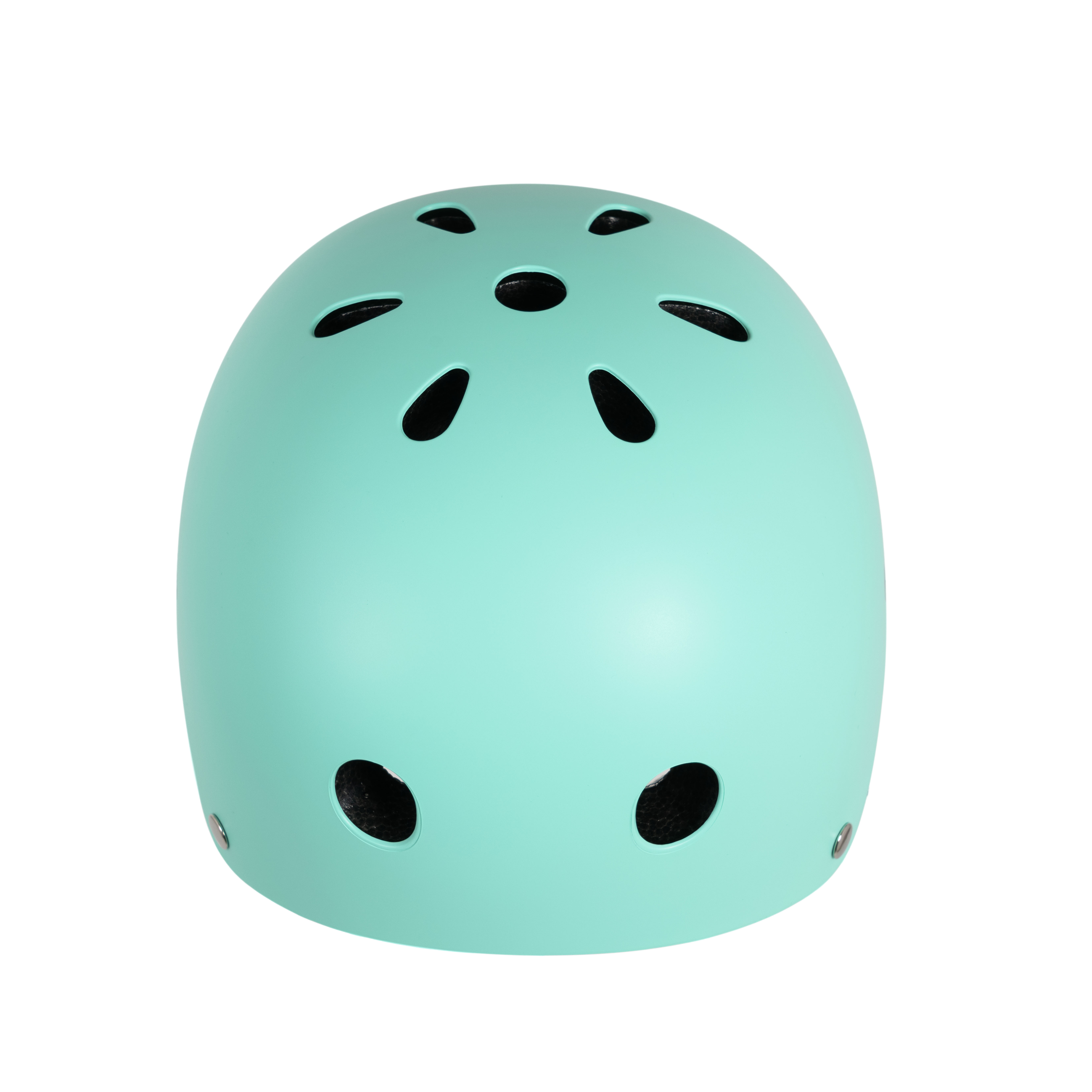 Un casco verde claro con orificios de ventilación y acolchado negro.