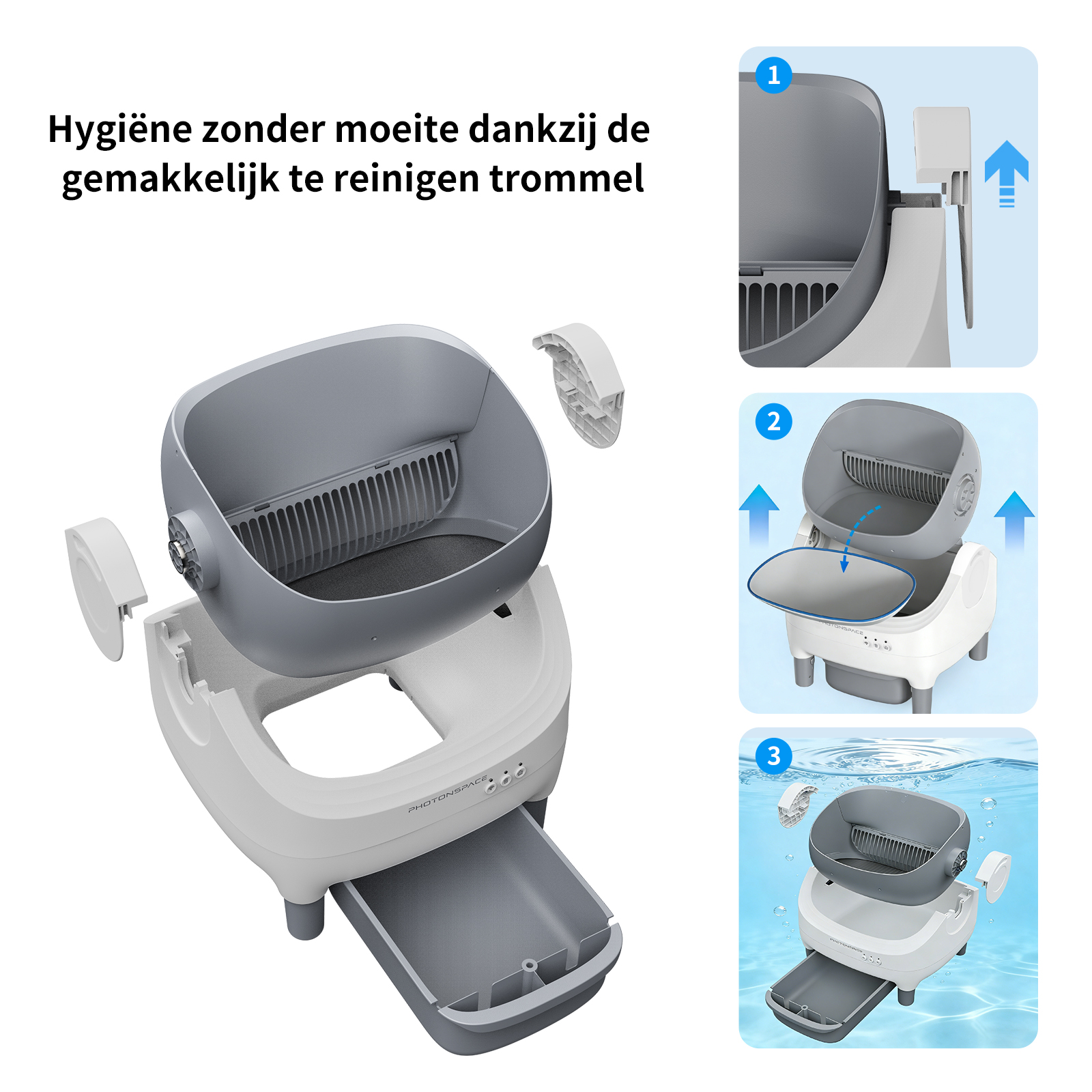 Zelfreinigende kattenbak: montage, gebruik en reiniging.