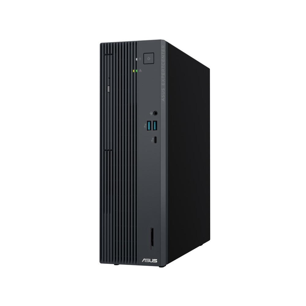 Czarny komputer stacjonarny ASUS ExpertCenter z portami USB i przyciskiem zasilania.