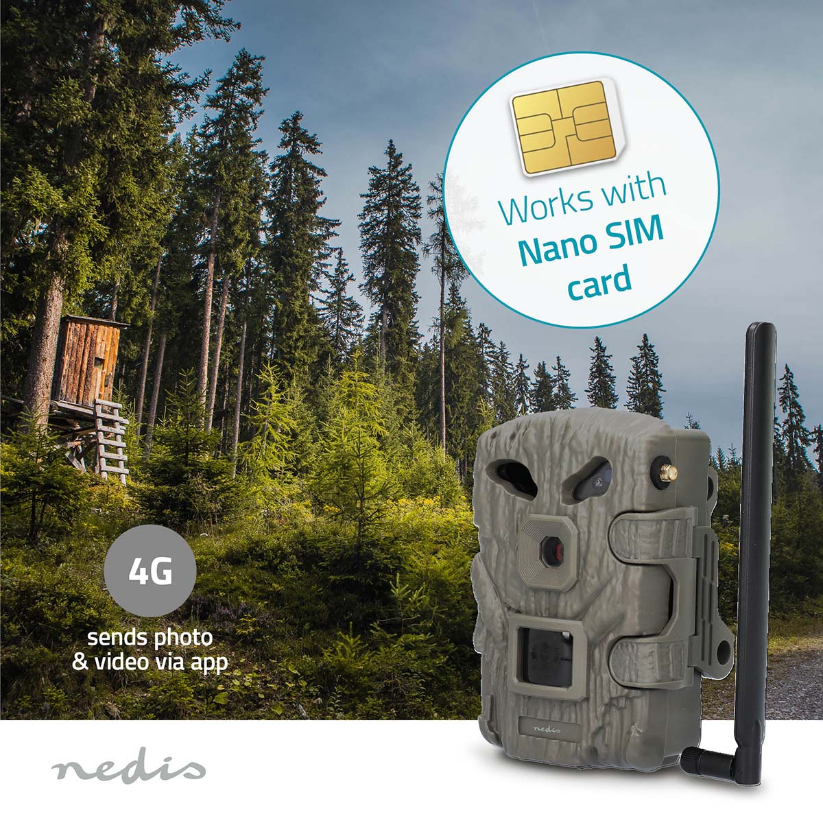Wildkamera im Wald, mit 4G und Nano-SIM-Karte.