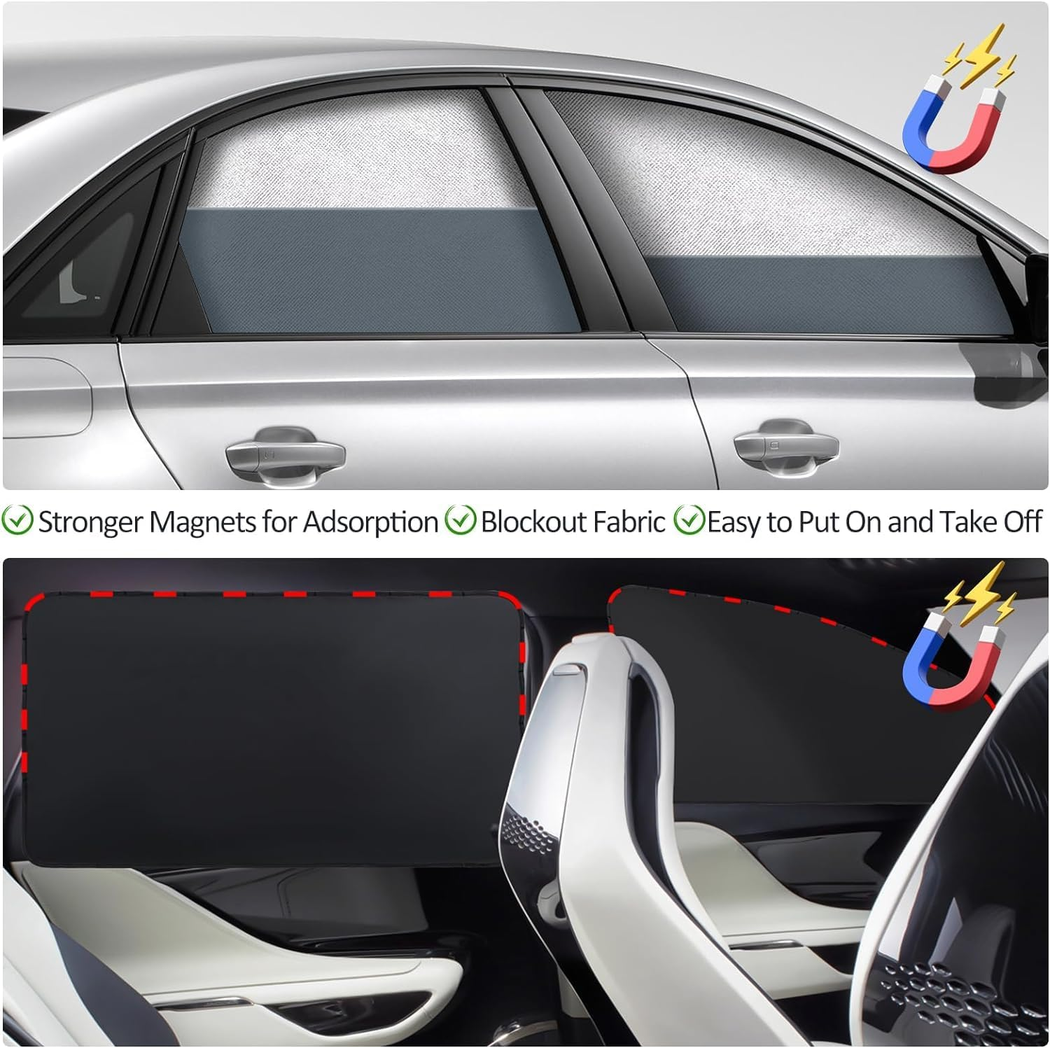 Magnetische Auto-Sonnenschutzrollos, die das Fenster abdecken.