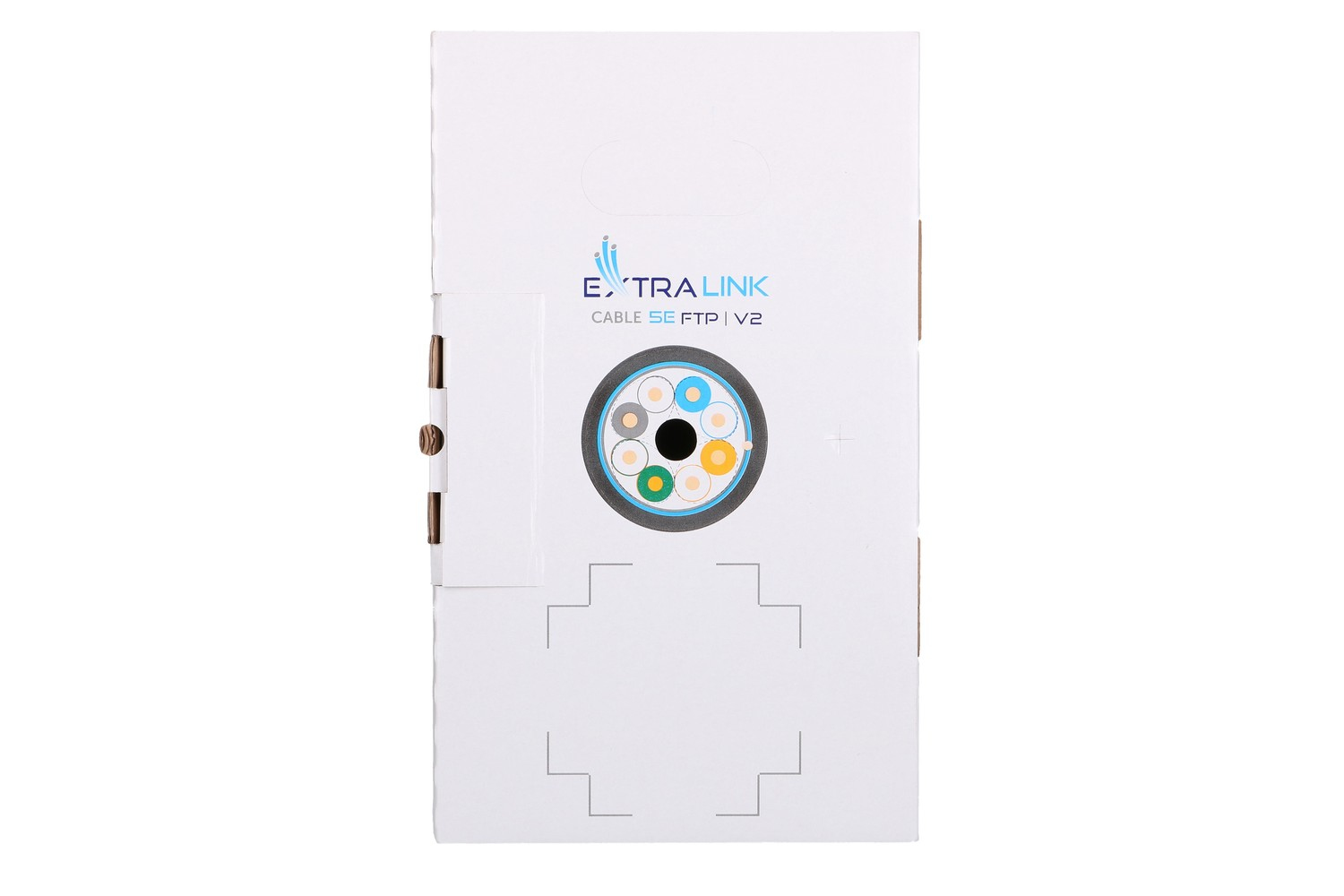 Scatola bianca con logo ExtraLink e immagine di cavo tagliato che mostra fili colorati.