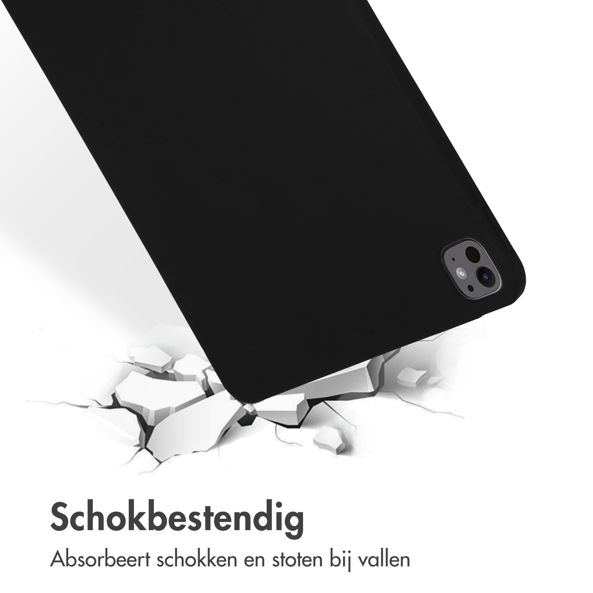 Black case on cracked ground, shockproof.