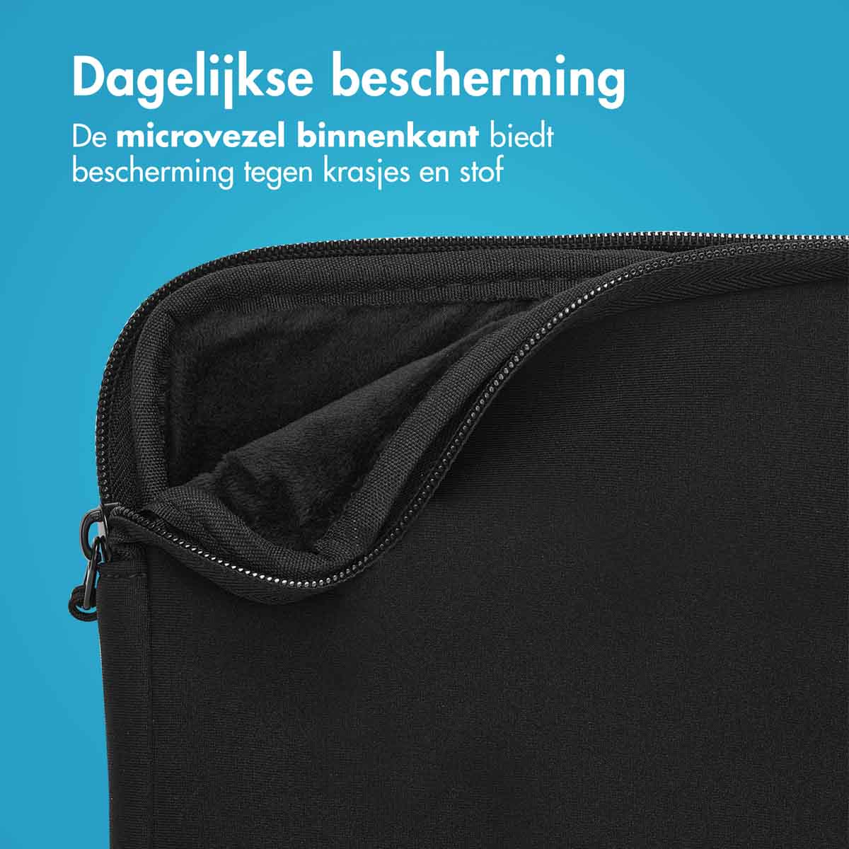 Black zippered bag with soft inner lining, protects against scratches and dust.