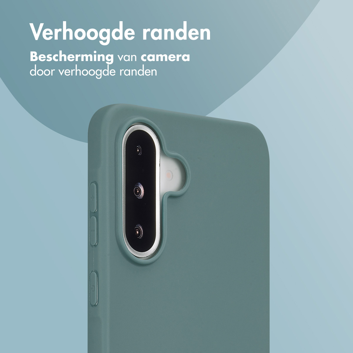 Coque de téléphone verte aux bords surélevés, montrant la caméra arrière.