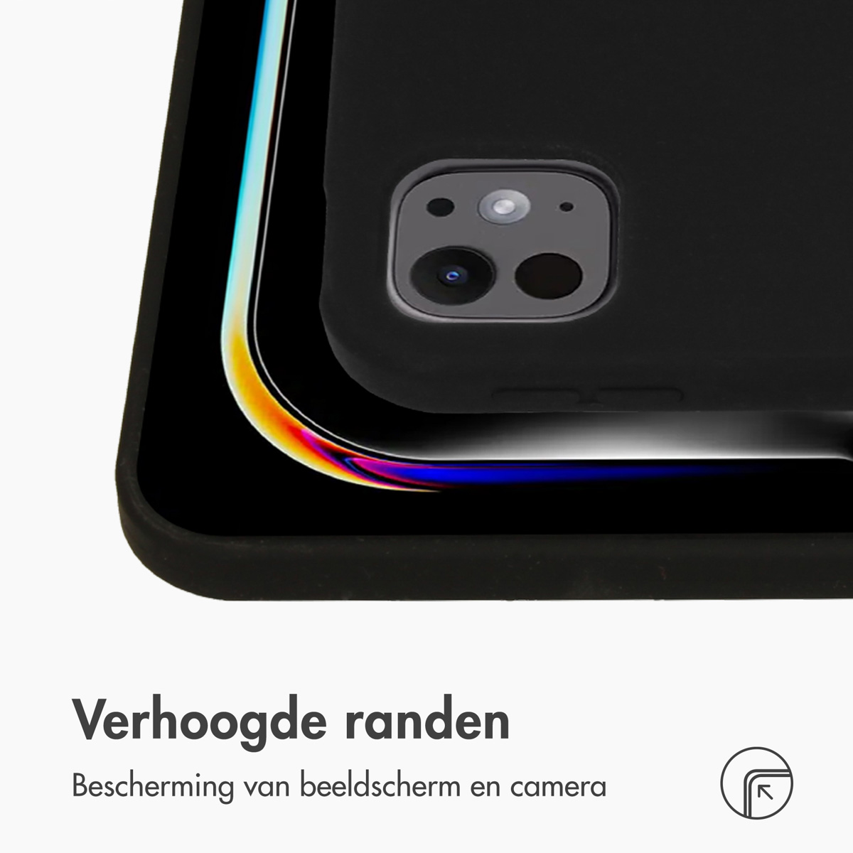 Black phone case with raised edges protecting screen and camera.
