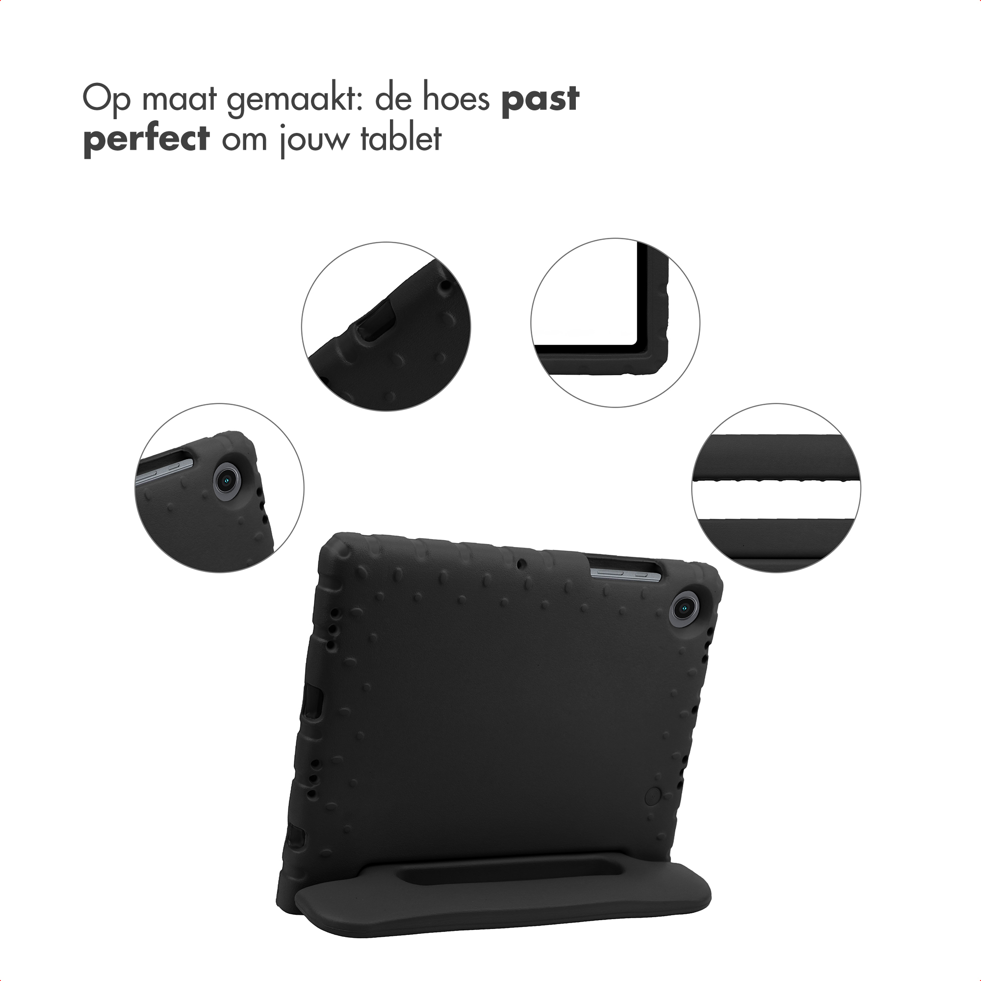 Black tablet case with a bumpy texture and an integrated stand.