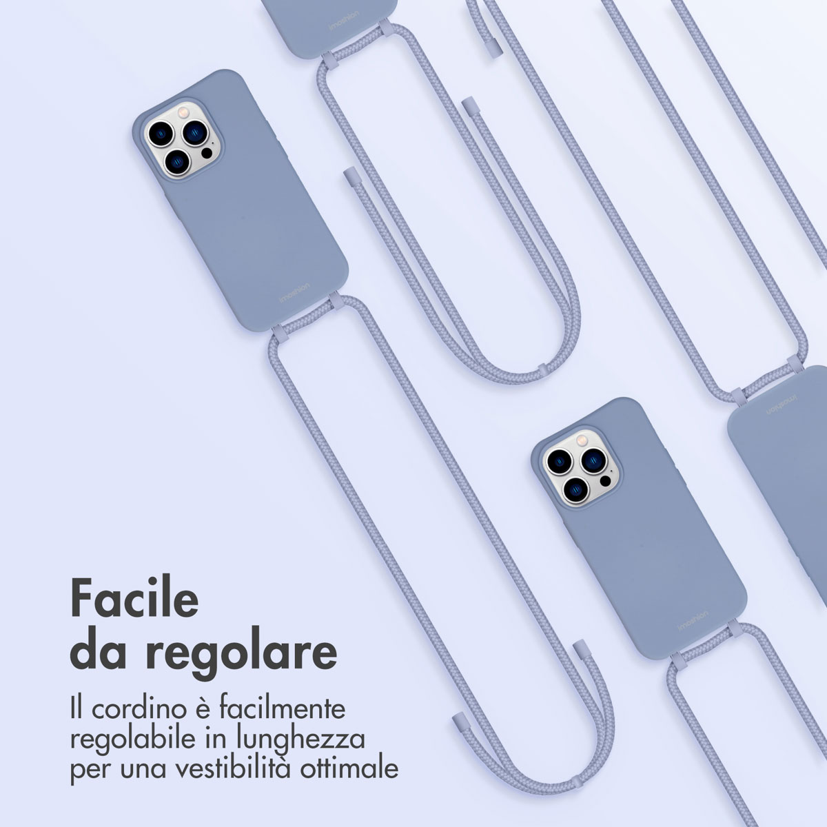 Coques de téléphone bleues avec cordons réglables sur fond clair.