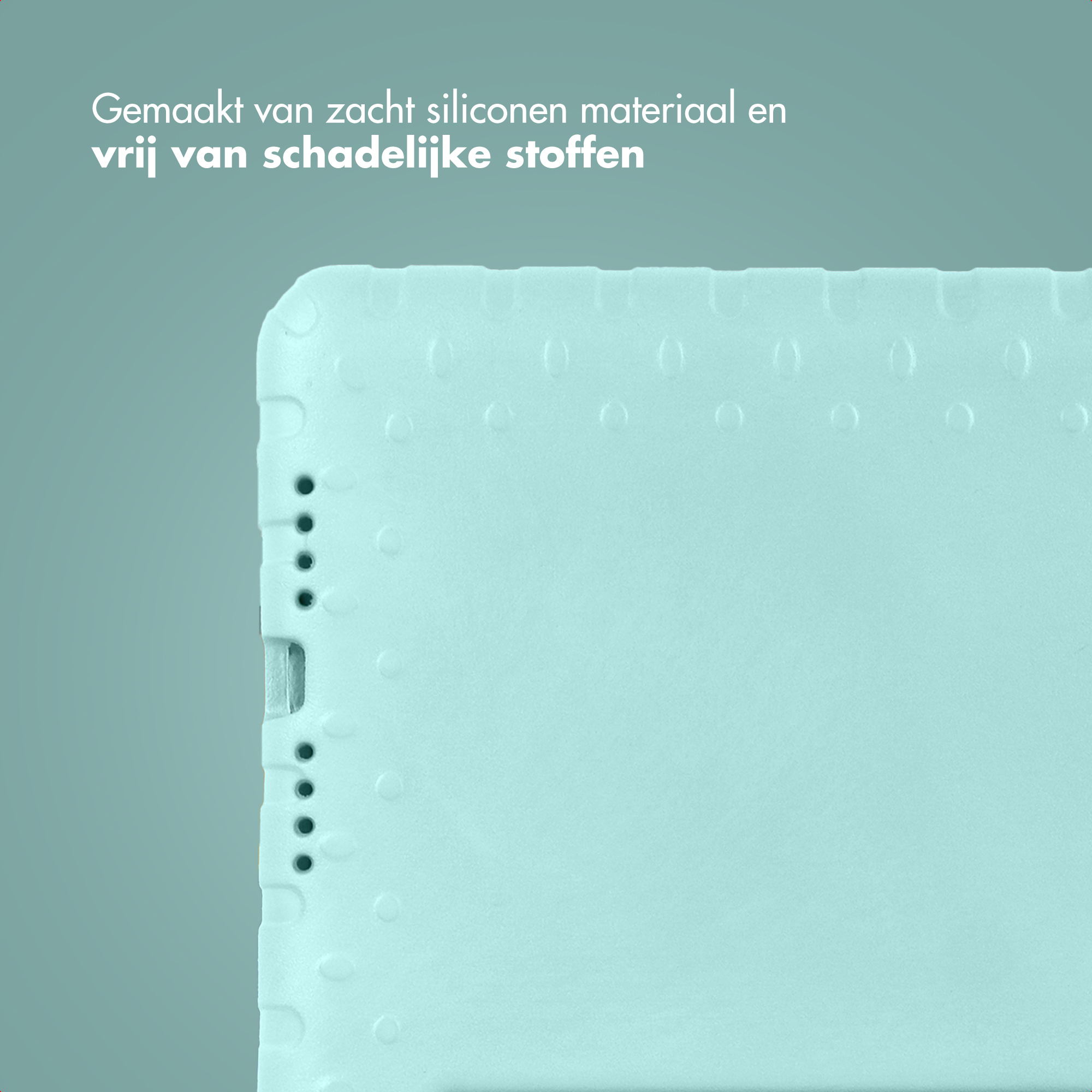 Lichtblauw siliconen materiaal met reliëf cirkels en knoppen.