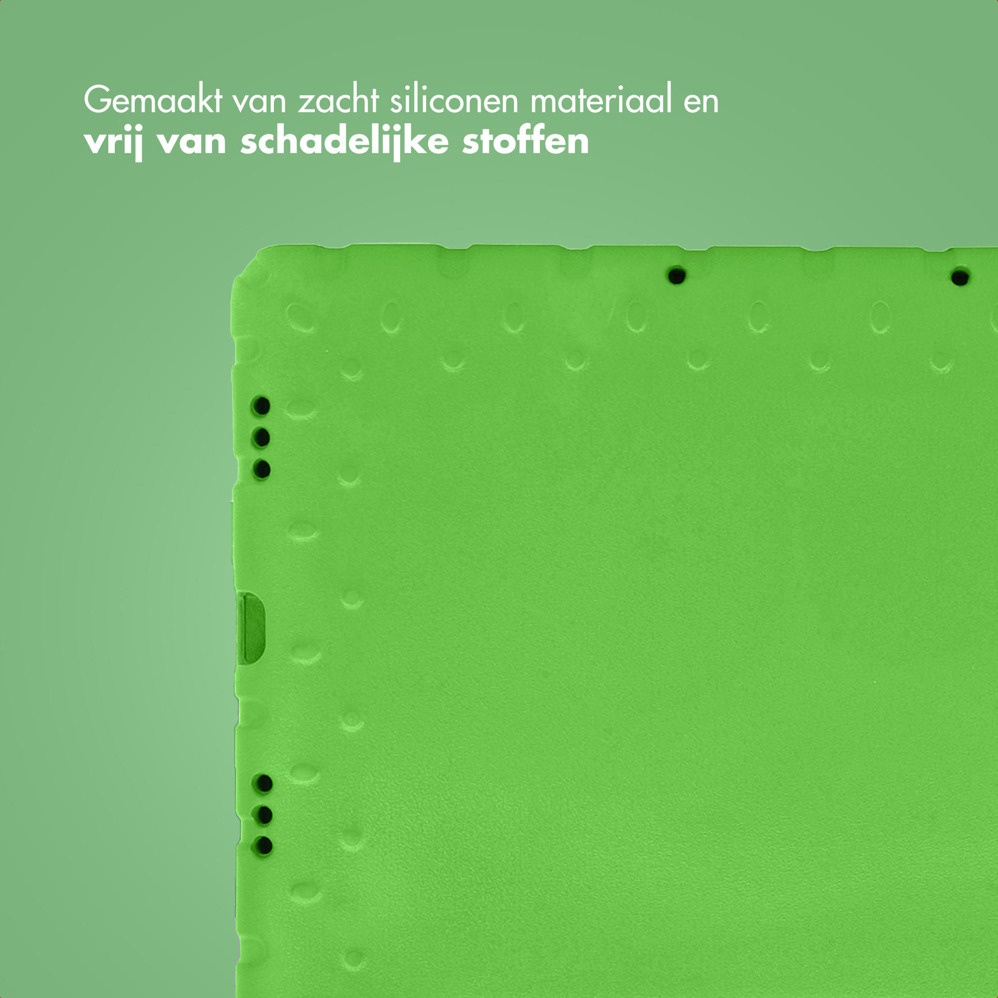Green silicone material with embossed patterns and three holes on the left side.