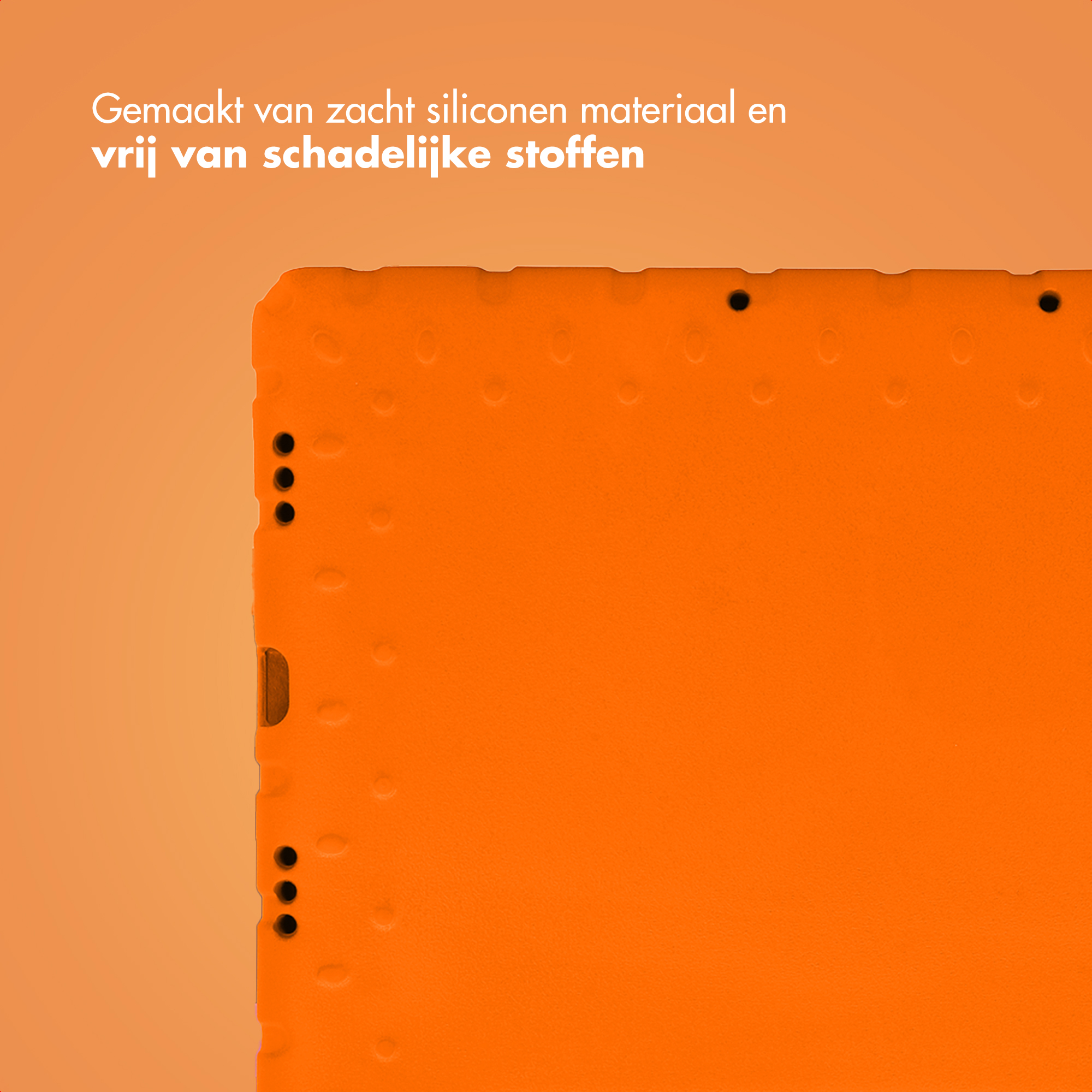 Orange textured silicone case with buttons and text.