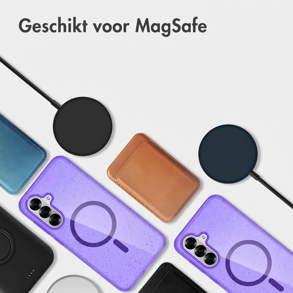 Coques et chargeurs compatibles MagSafe sur fond blanc.