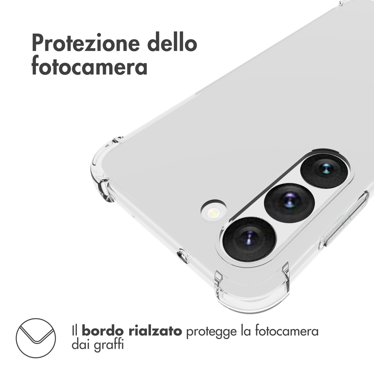 Clear phone case shows three camera lenses and flash.