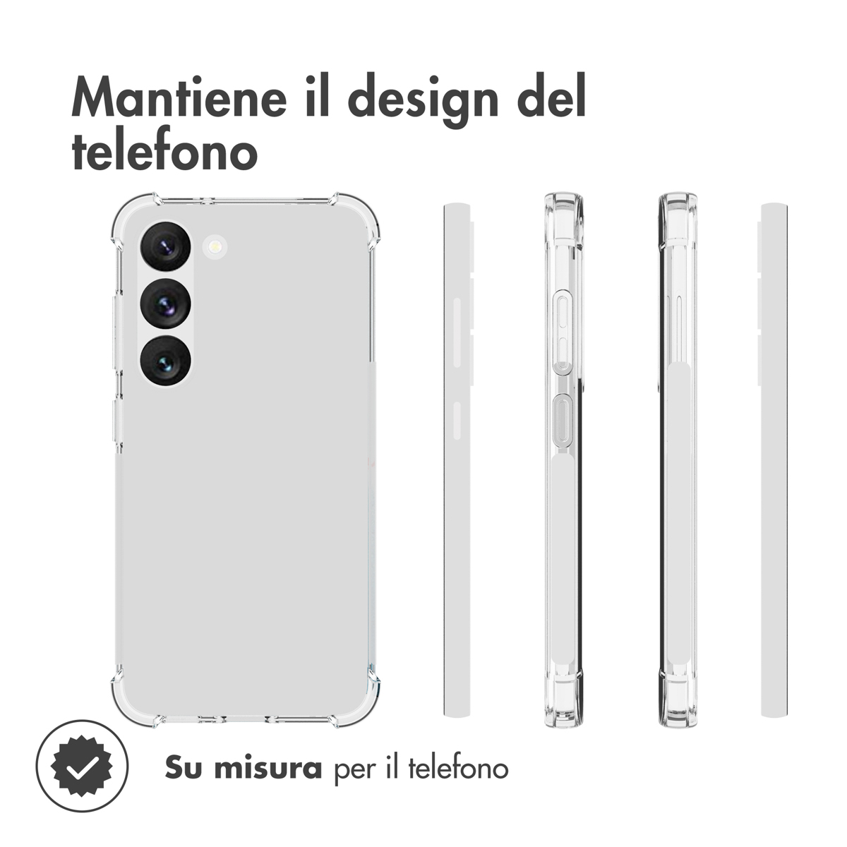 Transparent phone case showing three cameras and side buttons.