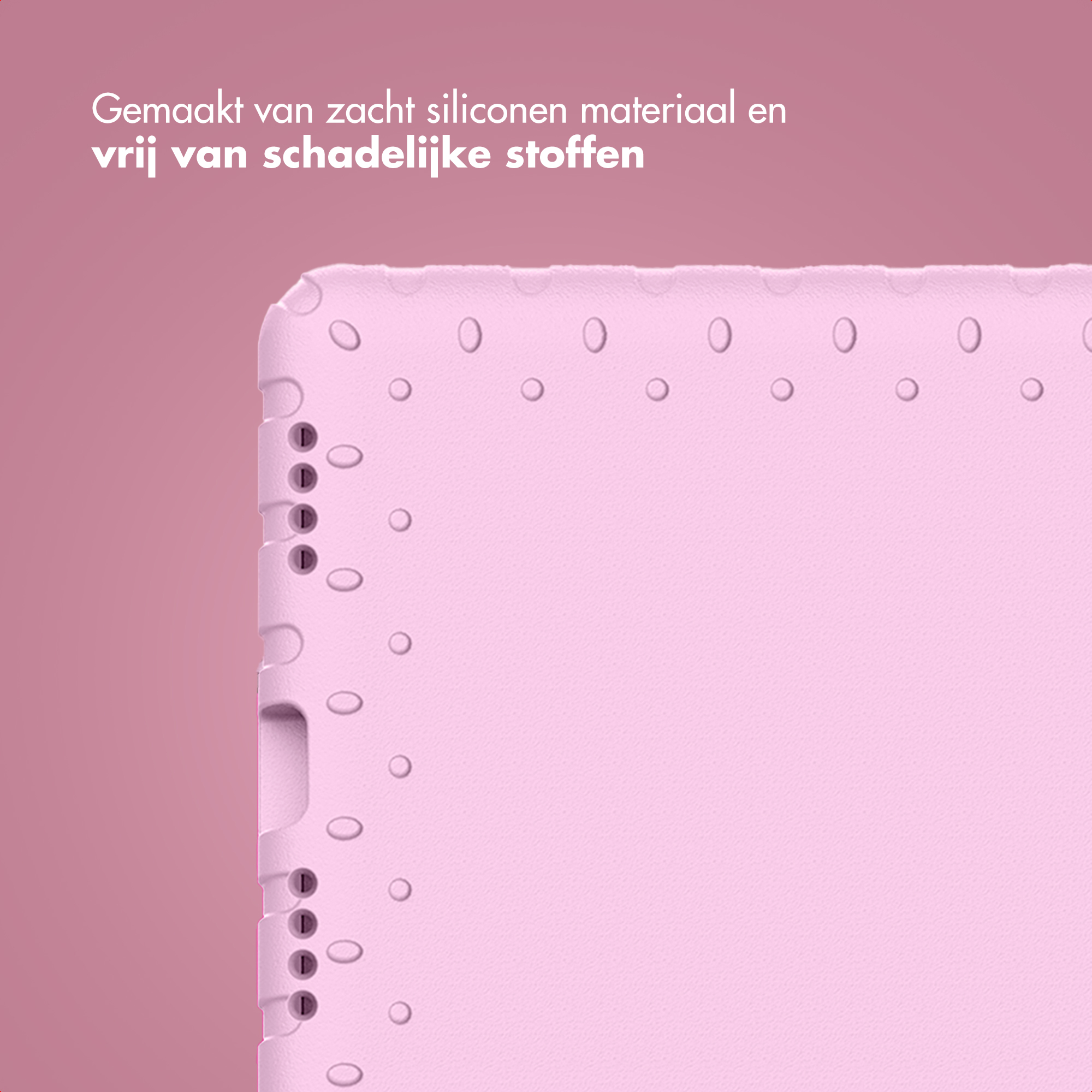 Roze siliconen hoes met kleine cirkels en knoppen aan de zijkant.