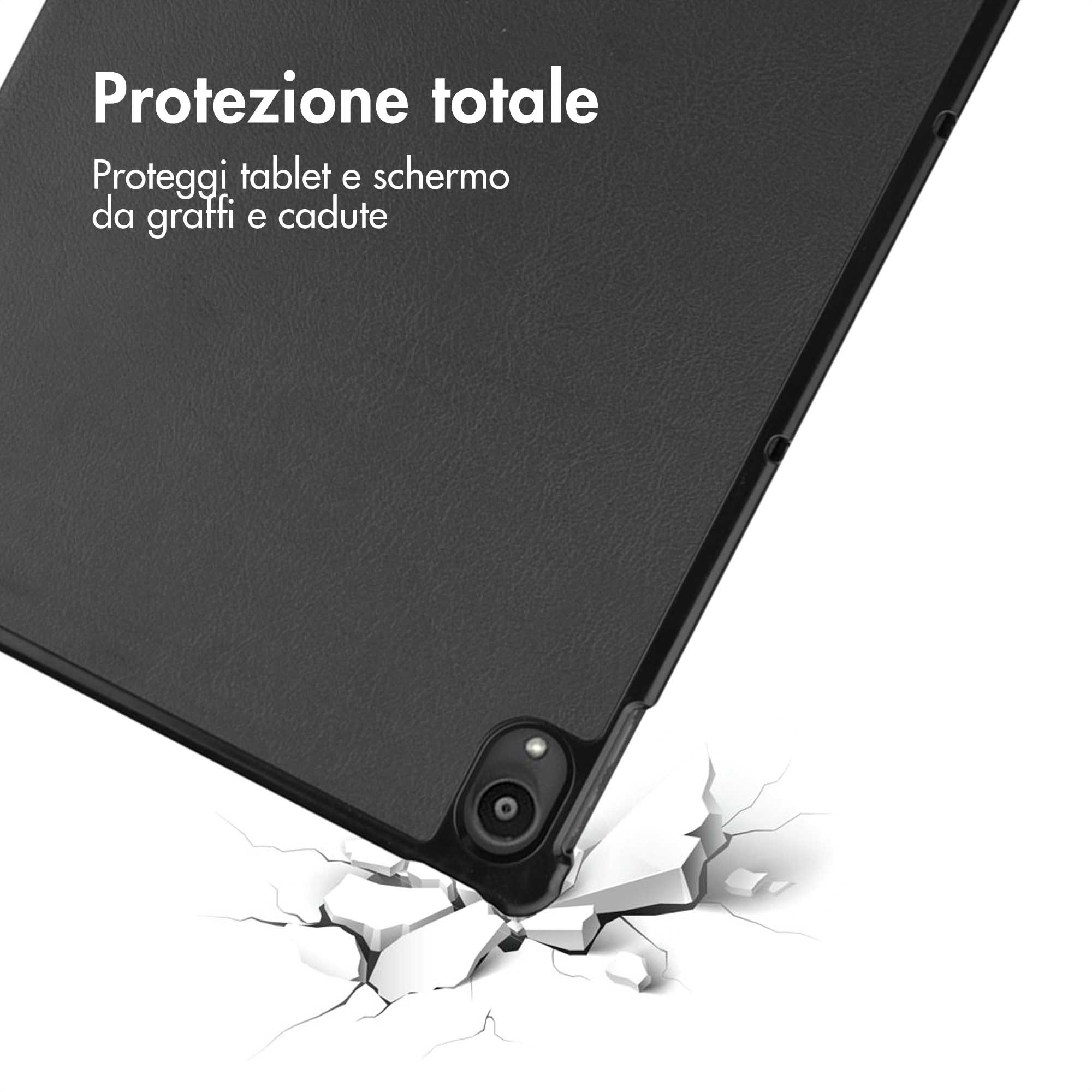 Black tablet case falls, breaking the ground.