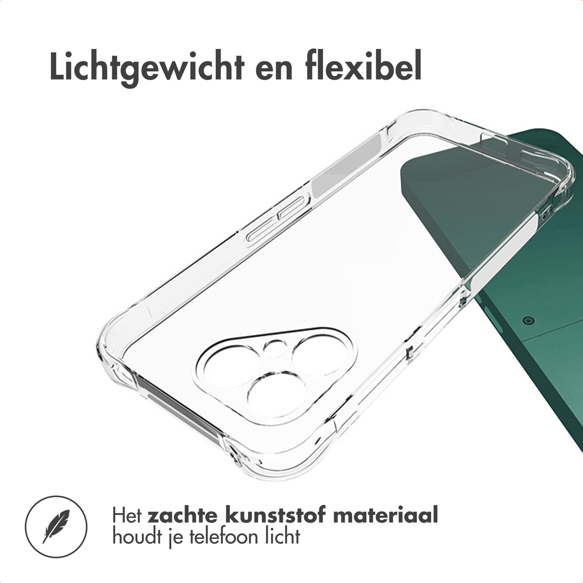 Coque de téléphone transparente en matériau léger et flexible.